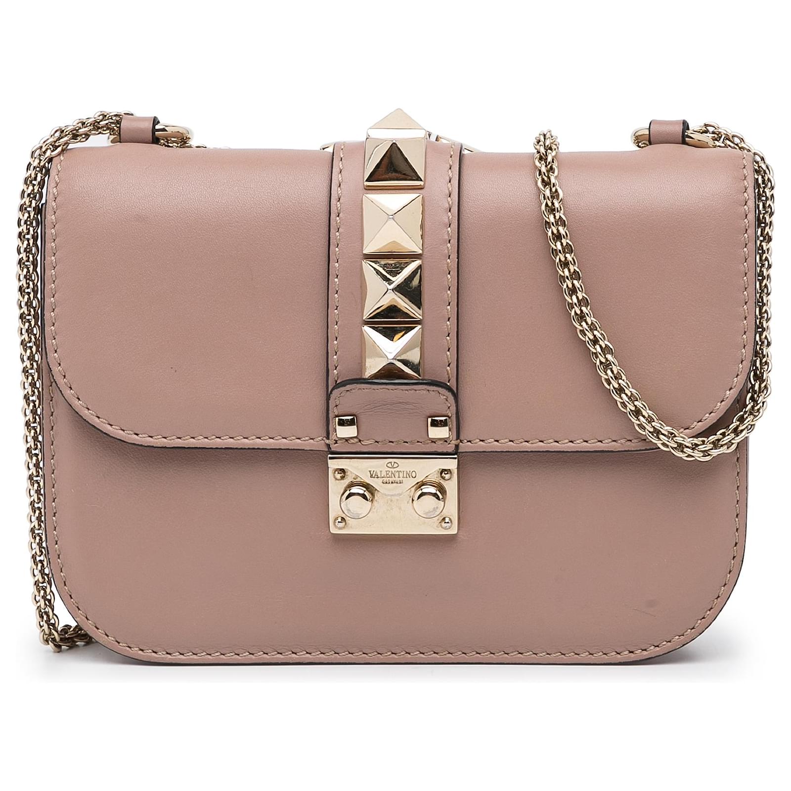 Valentino Red Leather Small Rockstud Glam Lock Flap Bag