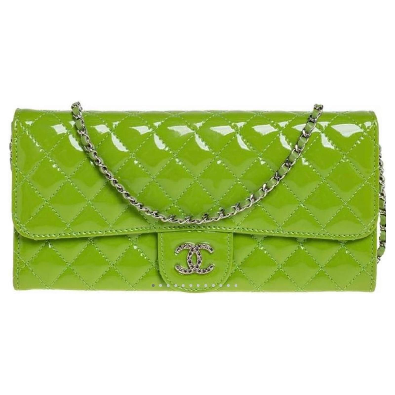 Chanel Light Green Quilted Patent Leather Classic Jumbo Double Flap Bag