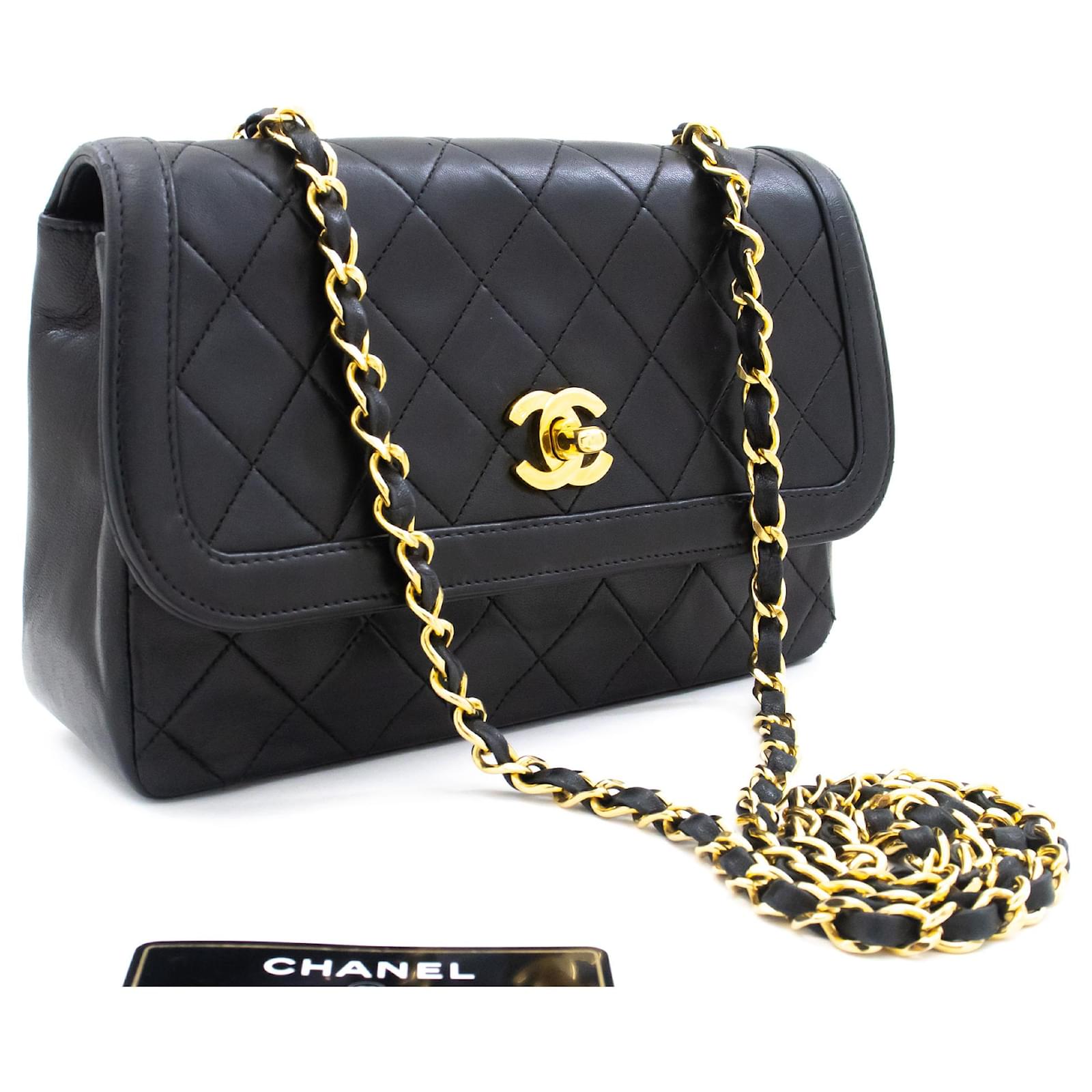 CHANEL - 1980s Small Classic Black Quilted Leather Flap Shoulder Bag /  Crossbody