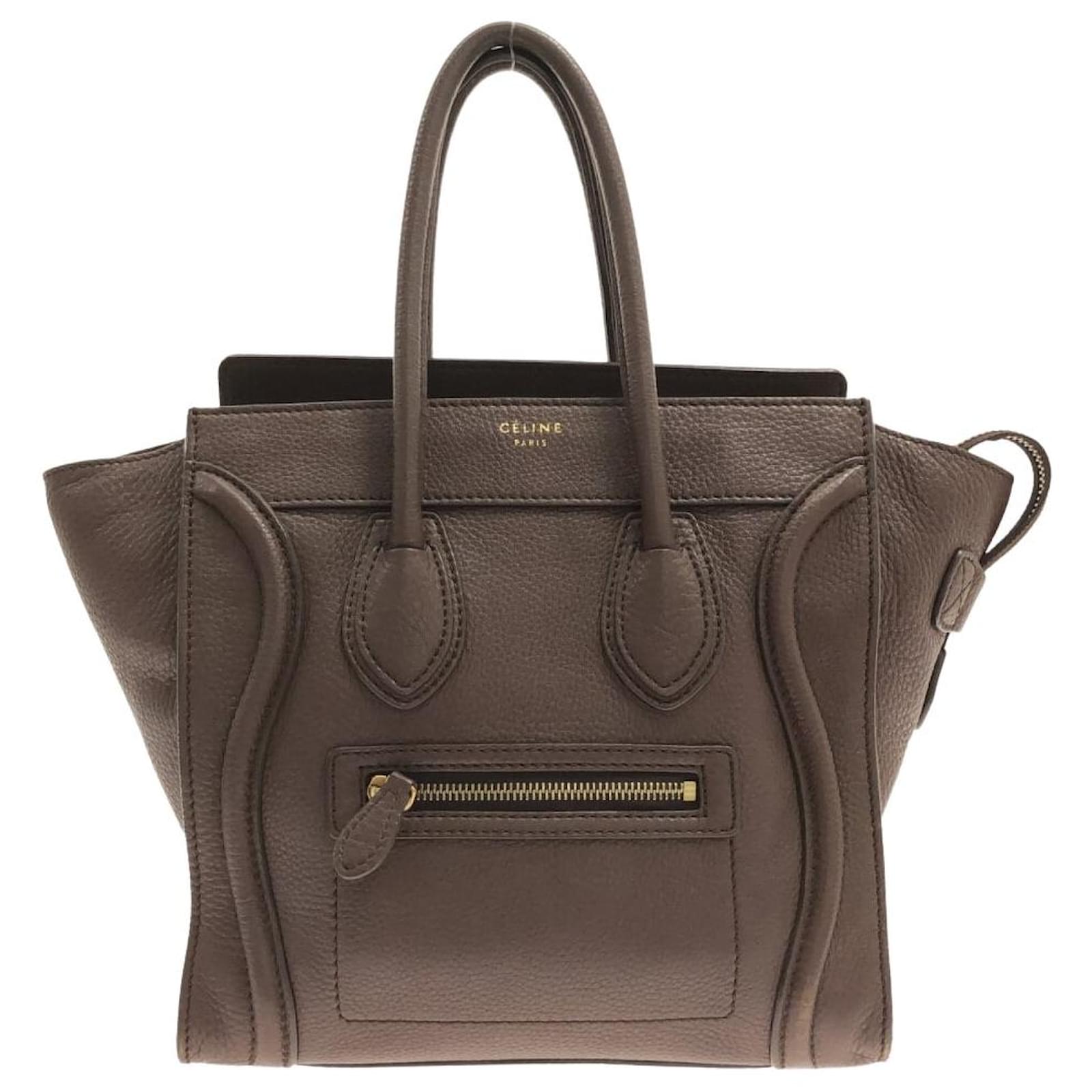 CELINE 25S NEW LUGGAGE 38MM IN CHOCOLATE BROWN  SHINY LAMBSKIN GOLD HARDWARE