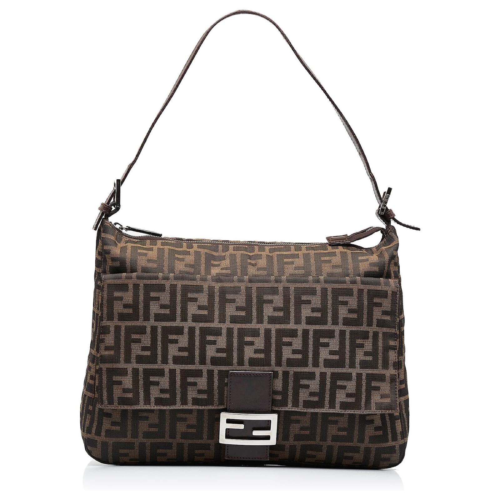 Fendi Brown Zucca Shoulder Bag Leather Cloth Pony-style calfskin Cloth ...