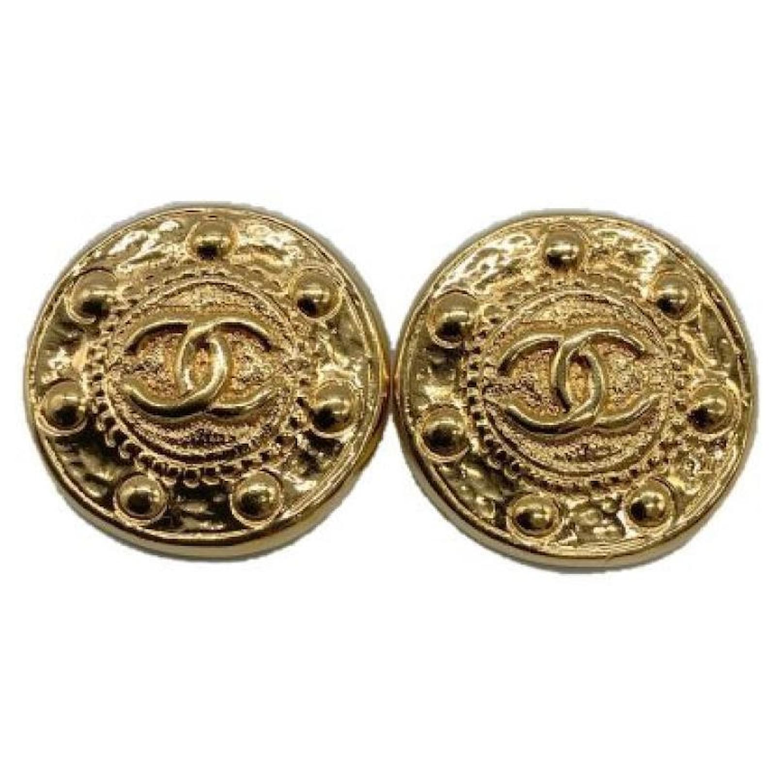 Chanel Goldtone Metal and Crystal CC No. 5 Round Earrings