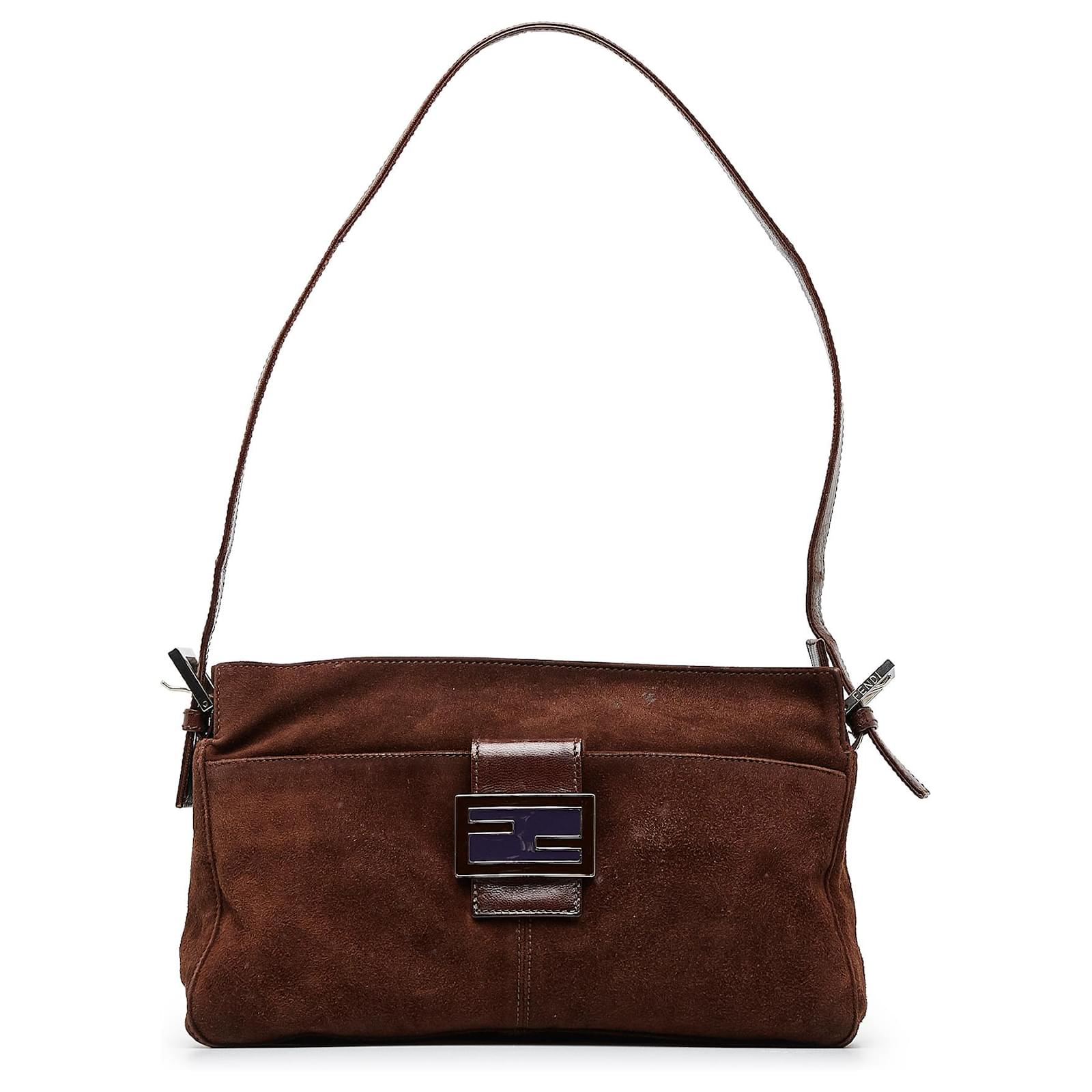 Fendi Brown Suede Shoulder Bag Dark brown Leather Ponystyle calfskin