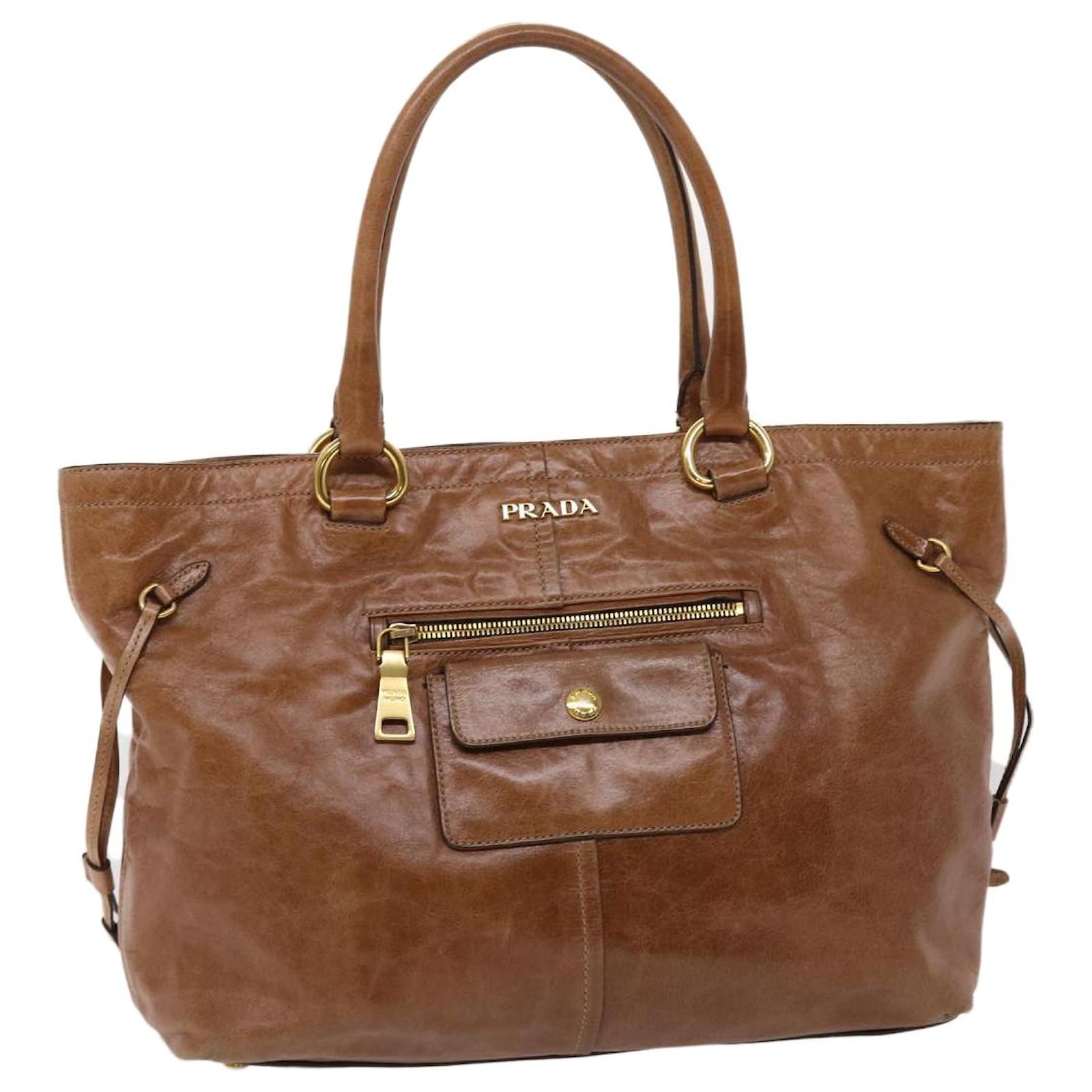 Prada Dark Beige Vitello Shine Leather Top Handle Bag