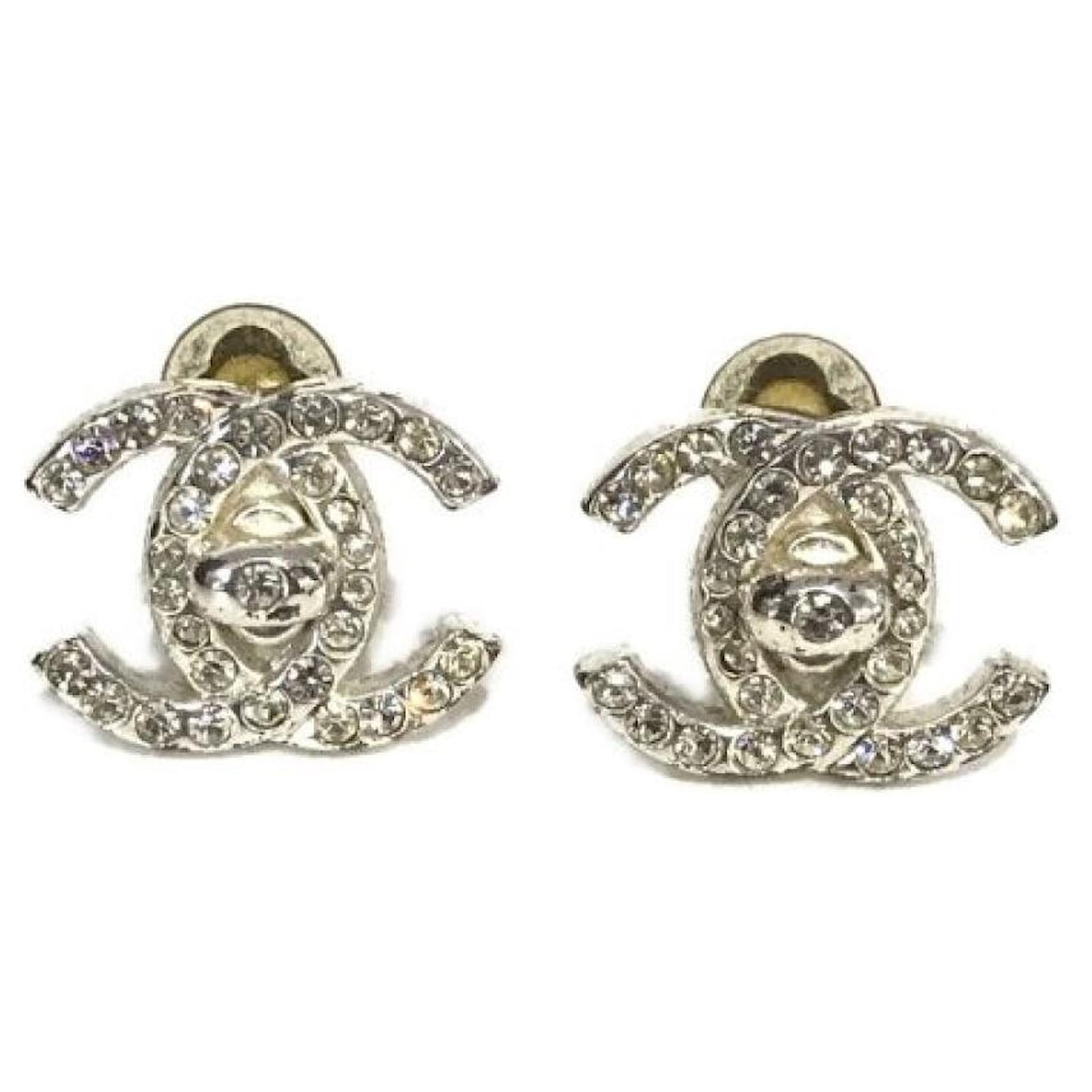 CHANEL Cocomark Asymmetric B22P Metal Rhinestone Women's Earrings Silver  [Used AB/Slightly Used] 20428568