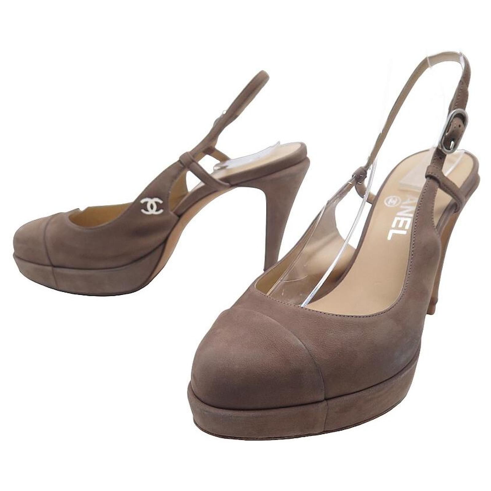 CHANEL SHOES SLINGBACK PUMPS IN TAUPE SUEDE 38 PUMPS SHOES ref