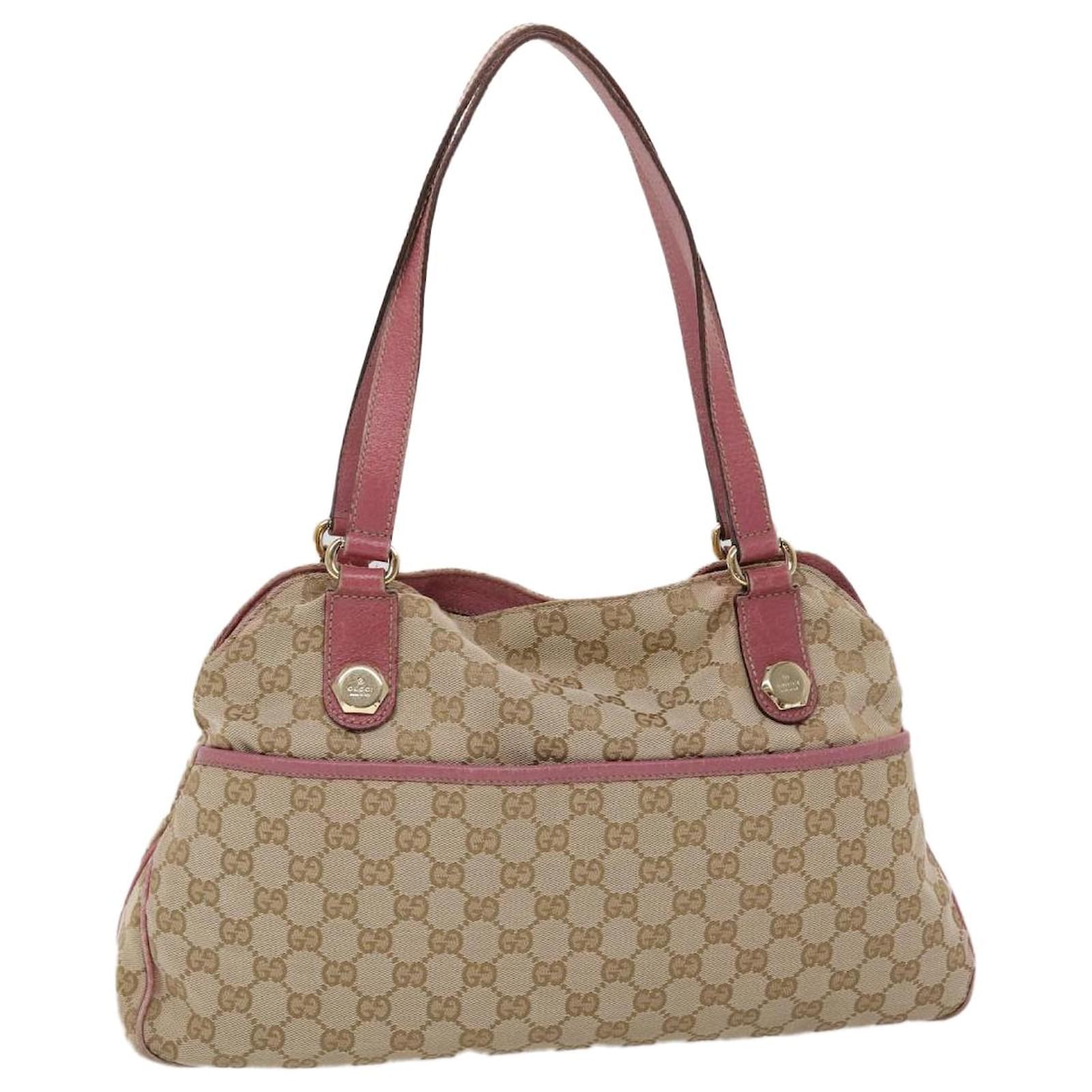 GUCCI GG Canvas Tote Bag Leather Beige Pink 163288 Auth tb708 ref