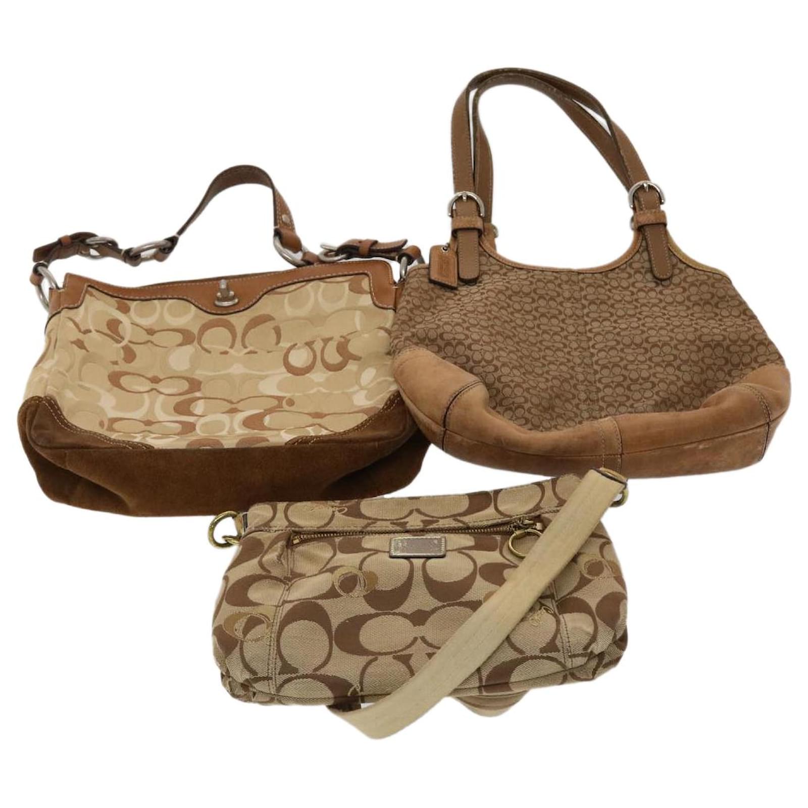 Coach | Brown Logo Tan Handbag | Tan handbags, Browning logo, Striped purse