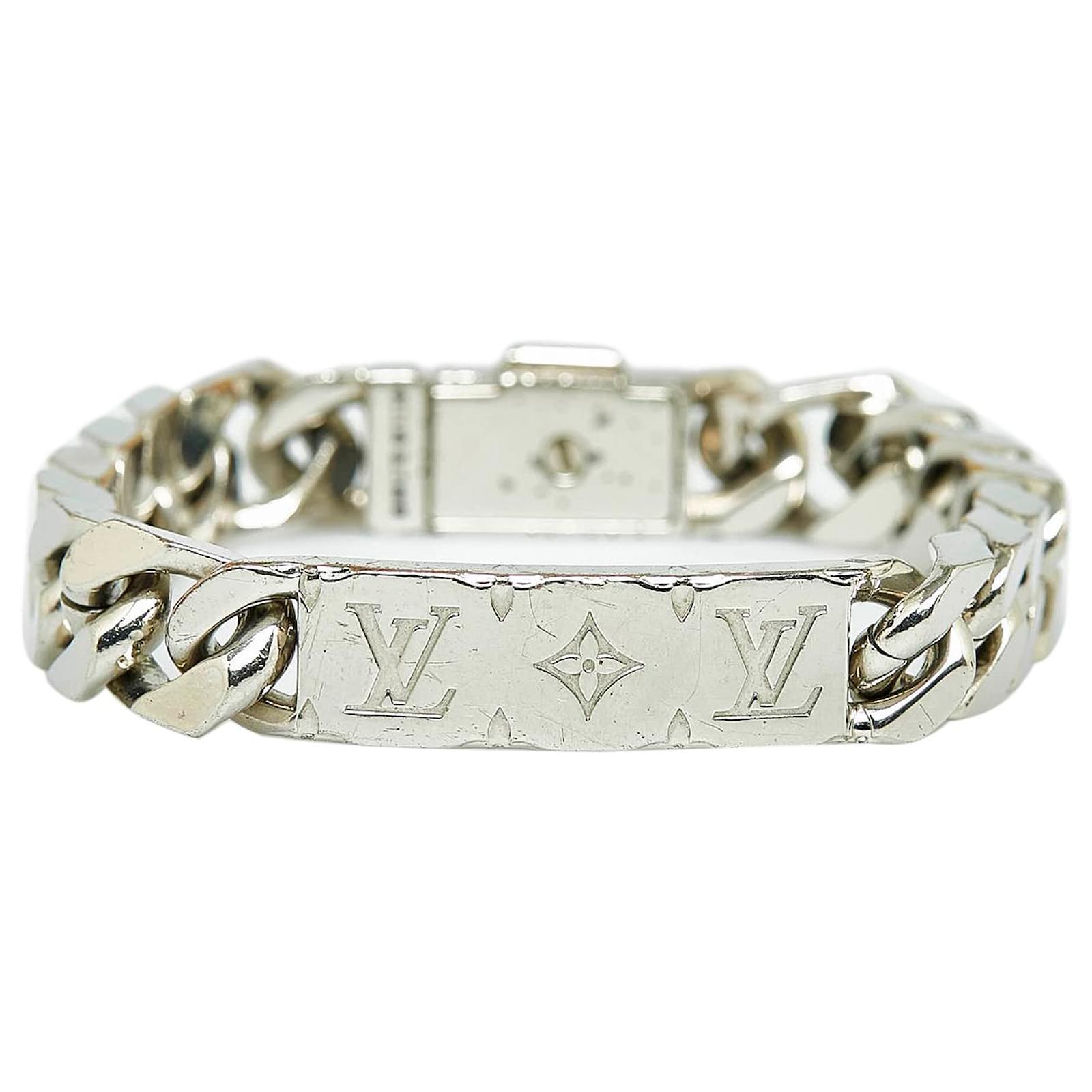 Louis Vuitton Silver Monogram Chain Link Bracelet Silvery Metal