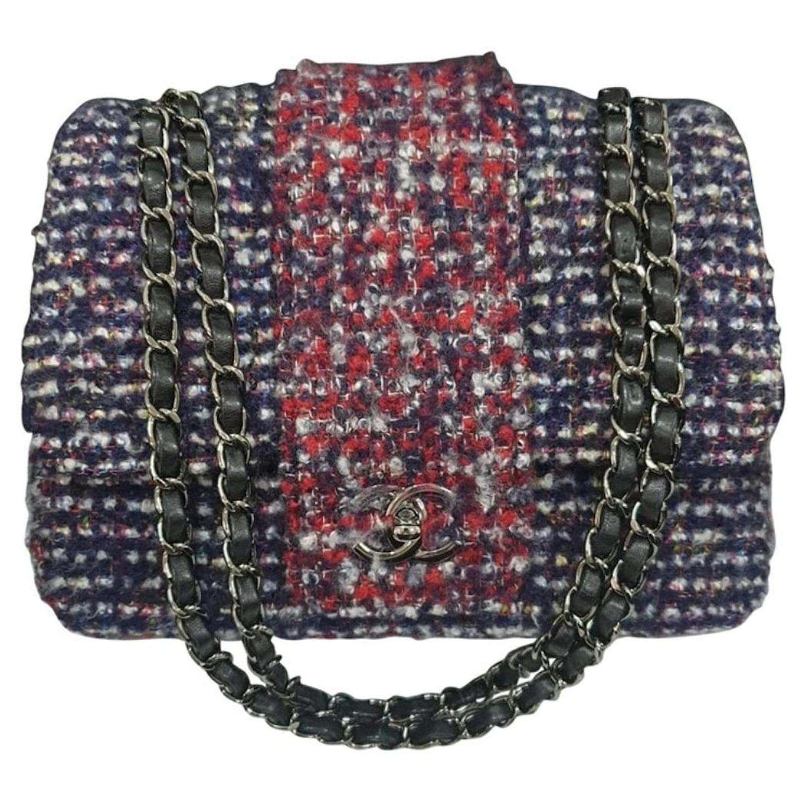 Chanel Navy Red Knit Tweed Small Elementary Chic Flap Bag Multiple ...