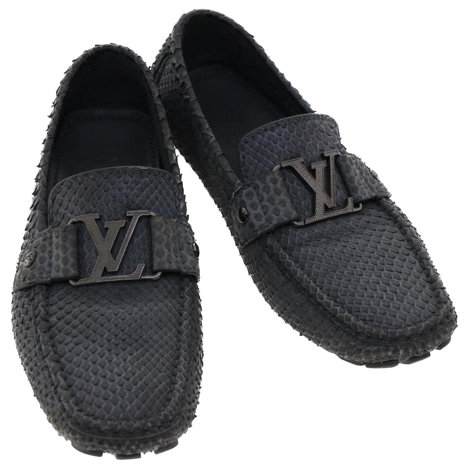 LOUIS VUITTON Driving Shoes Exotic Leather 7 Black Gray LV Auth