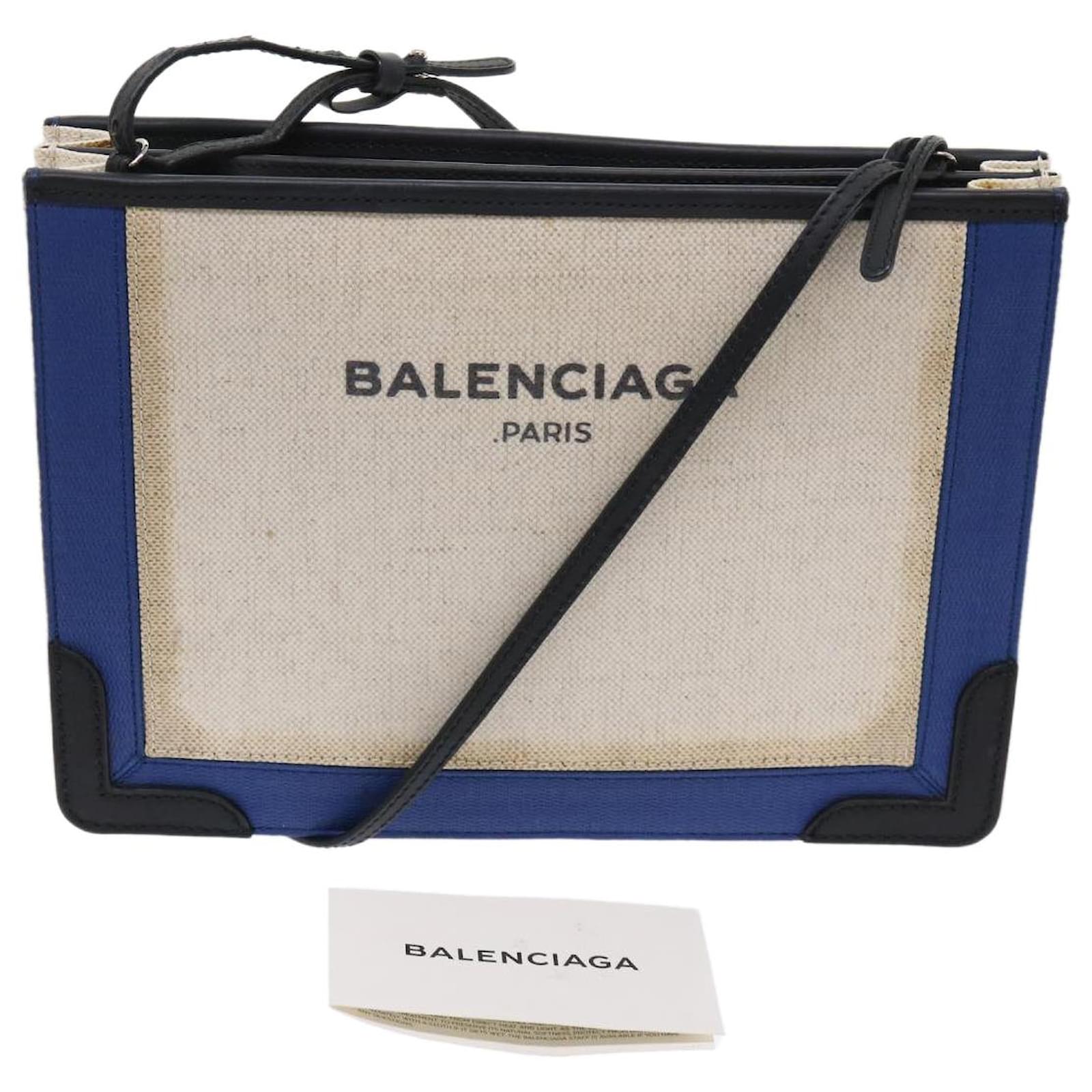 BALENCIAGA Navy Pochette Shoulder Bag Coated Canvas White 339937