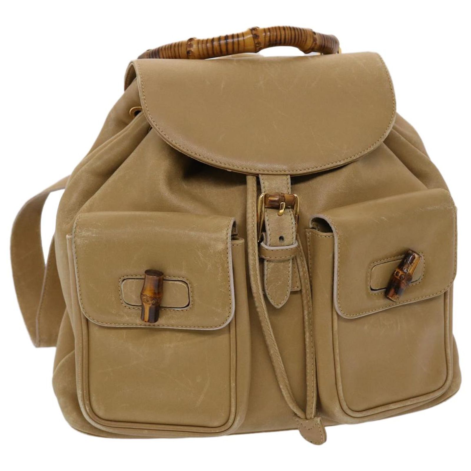 GUCCI Bamboo Backpack Leather Beige Gold 003 2034 0030 Auth ep10604 GUCCI Bamboo Backpack Suede Navy Gold 003 2034 0030 Auth  main image 3