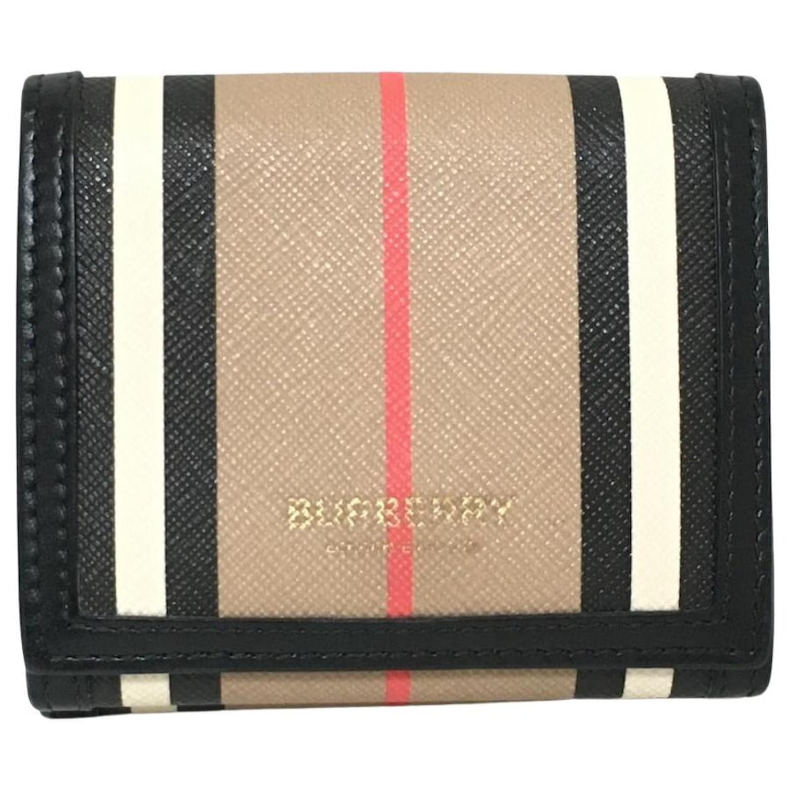 BURBERRY Nova Check Coin Purse PVC Leather Beige Black Red Auth 38422