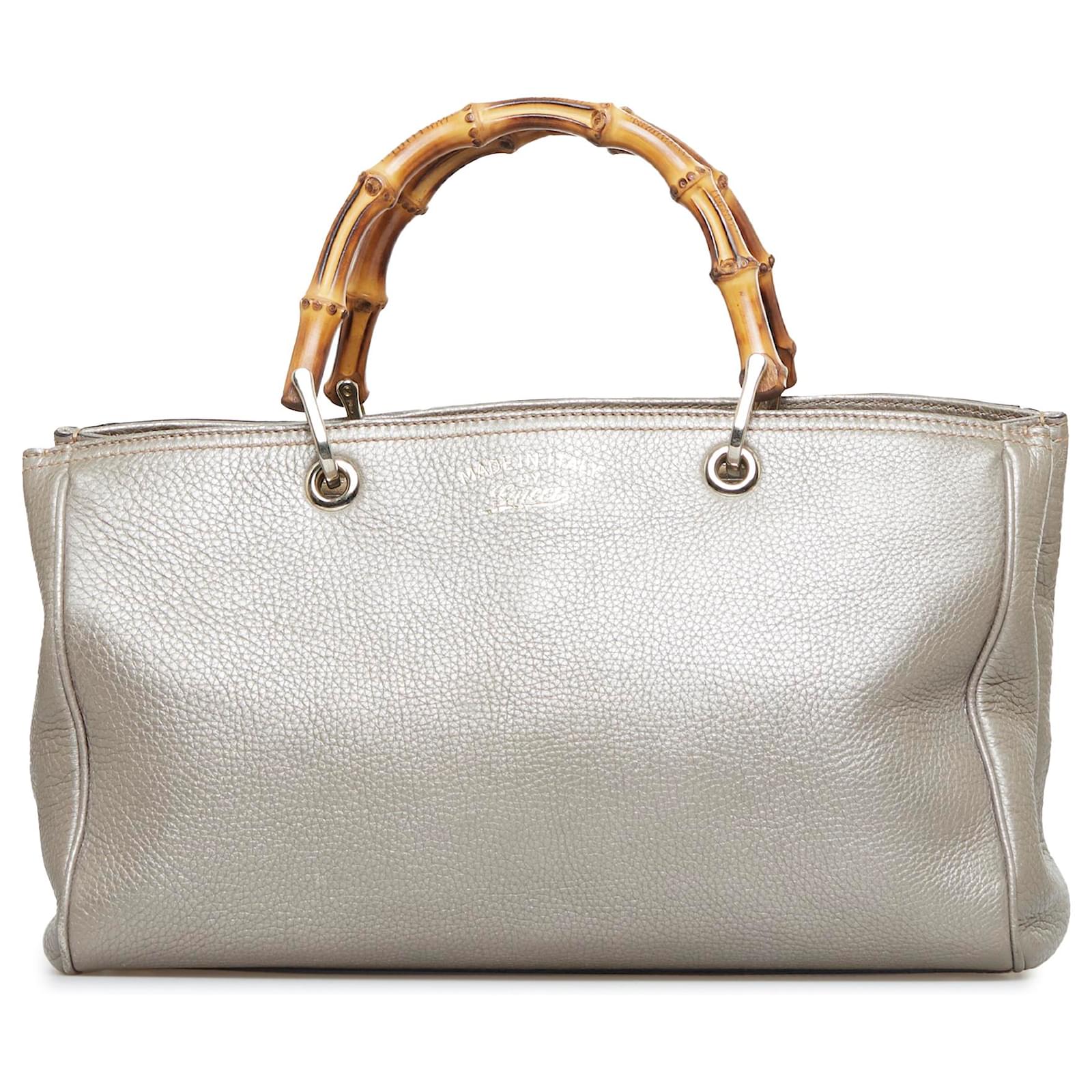 Gucci Silver Bamboo Shopper Leather Satchel Silvery Pony-style calfskin  ref.343461 - Joli Closet