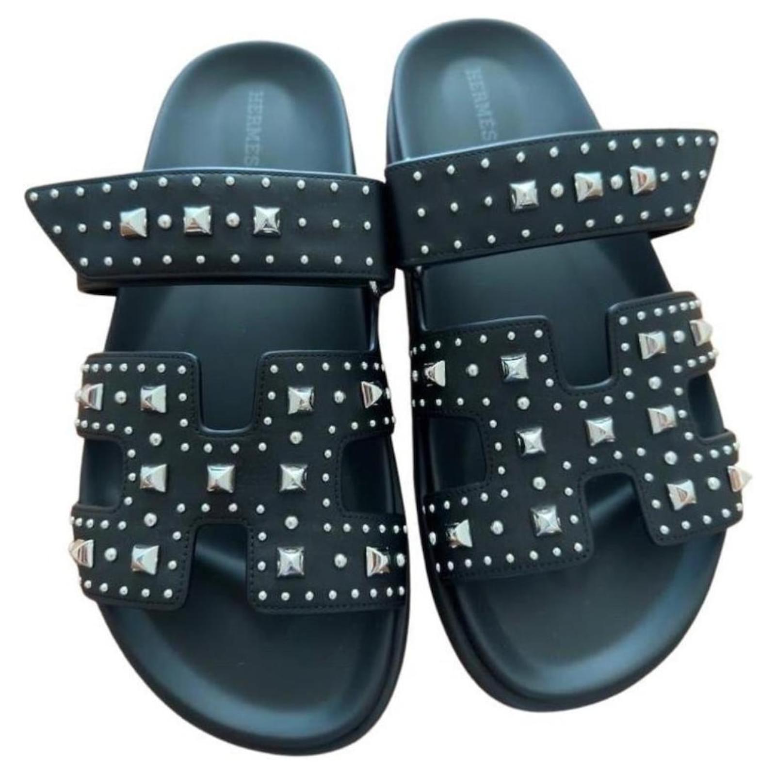 Herm s Hermes Black Studs Chypre Sandals Leather ref.978304 Joli