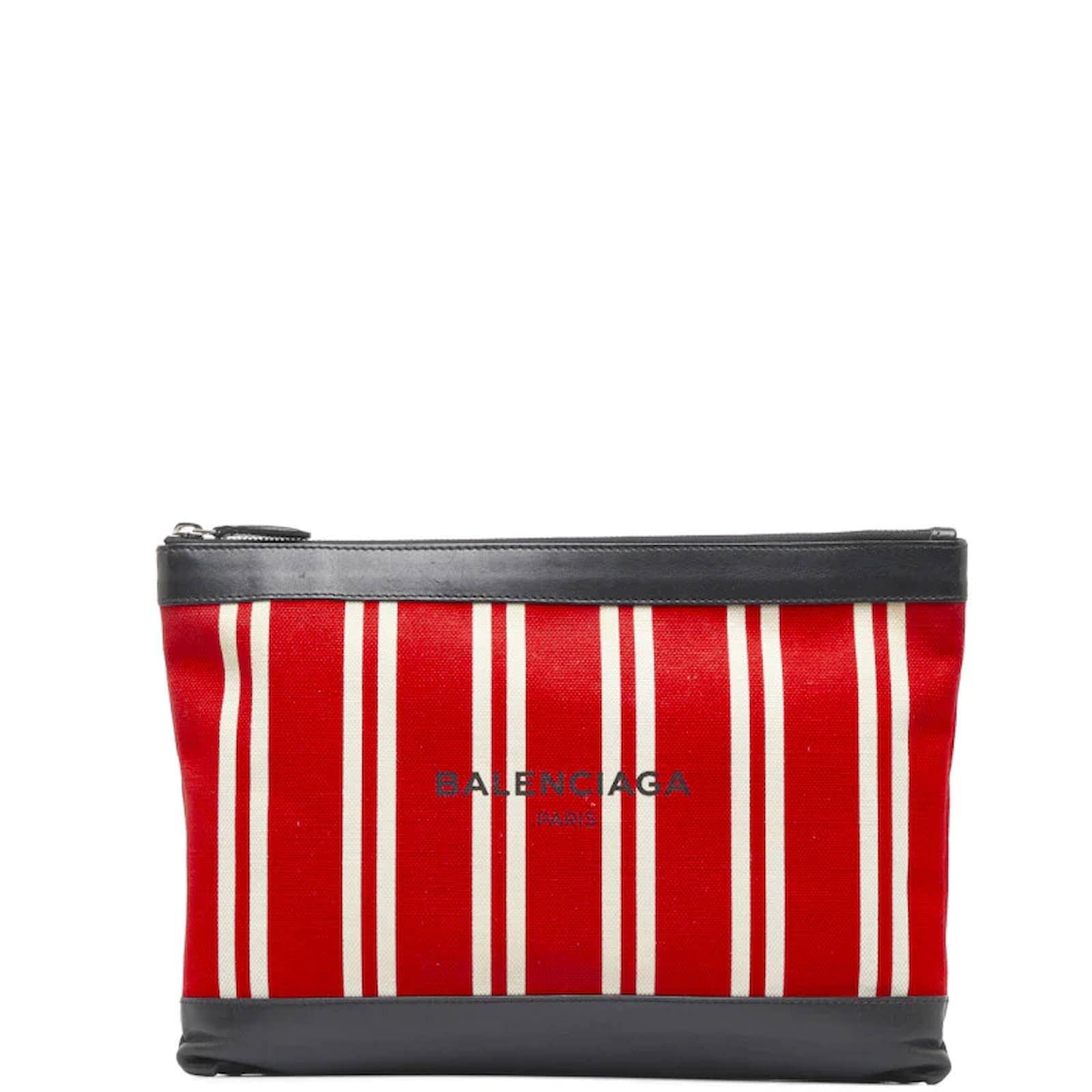 Balenciaga Navy Clip Canvas Clutch Bag 420407 Red Cloth Pony-style