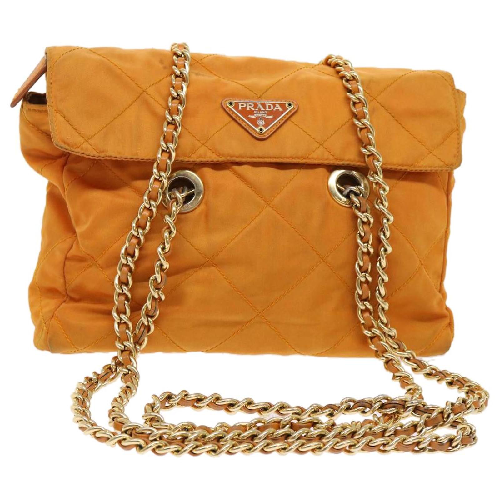 PRADA Chain Shoulder Bag Quilted Nylon Orange Auth bs6624 ref.980861 - Joli  Closet