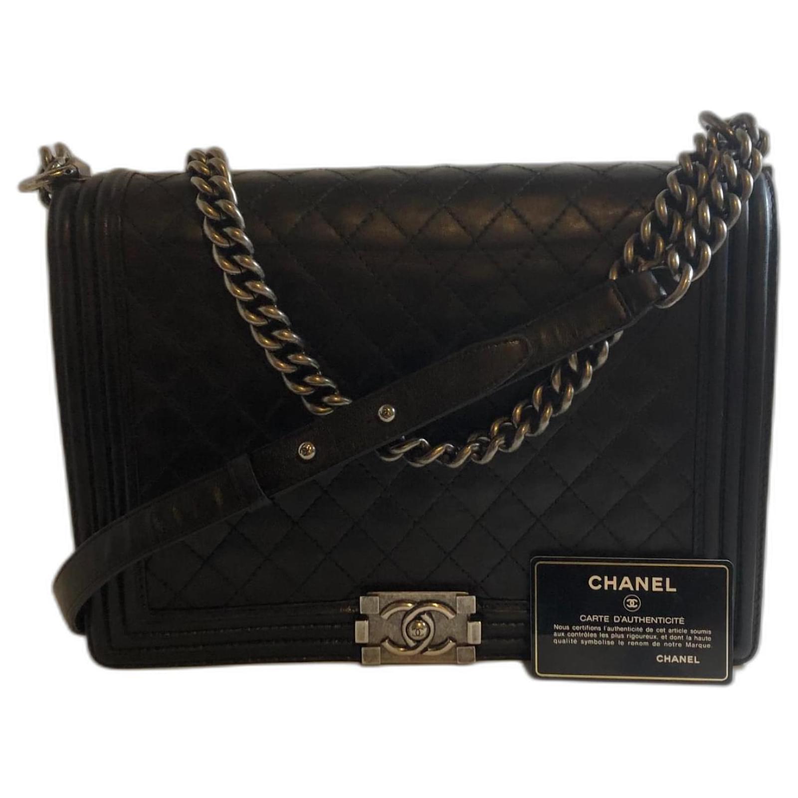 Chanel Large Black Lambskin Crossbody Boy Bag with Ruthenium Silver Hardware  Leather ref.980933 - Joli Closet