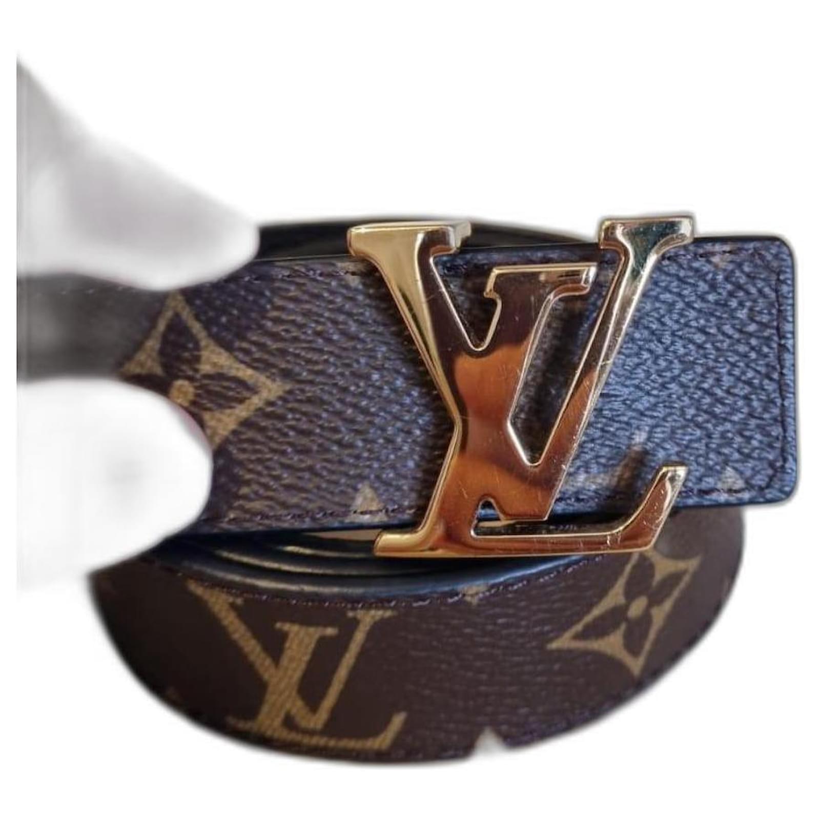 Louis Vuitton Cinturones Negro Dorado Marrón claro Cuero ref