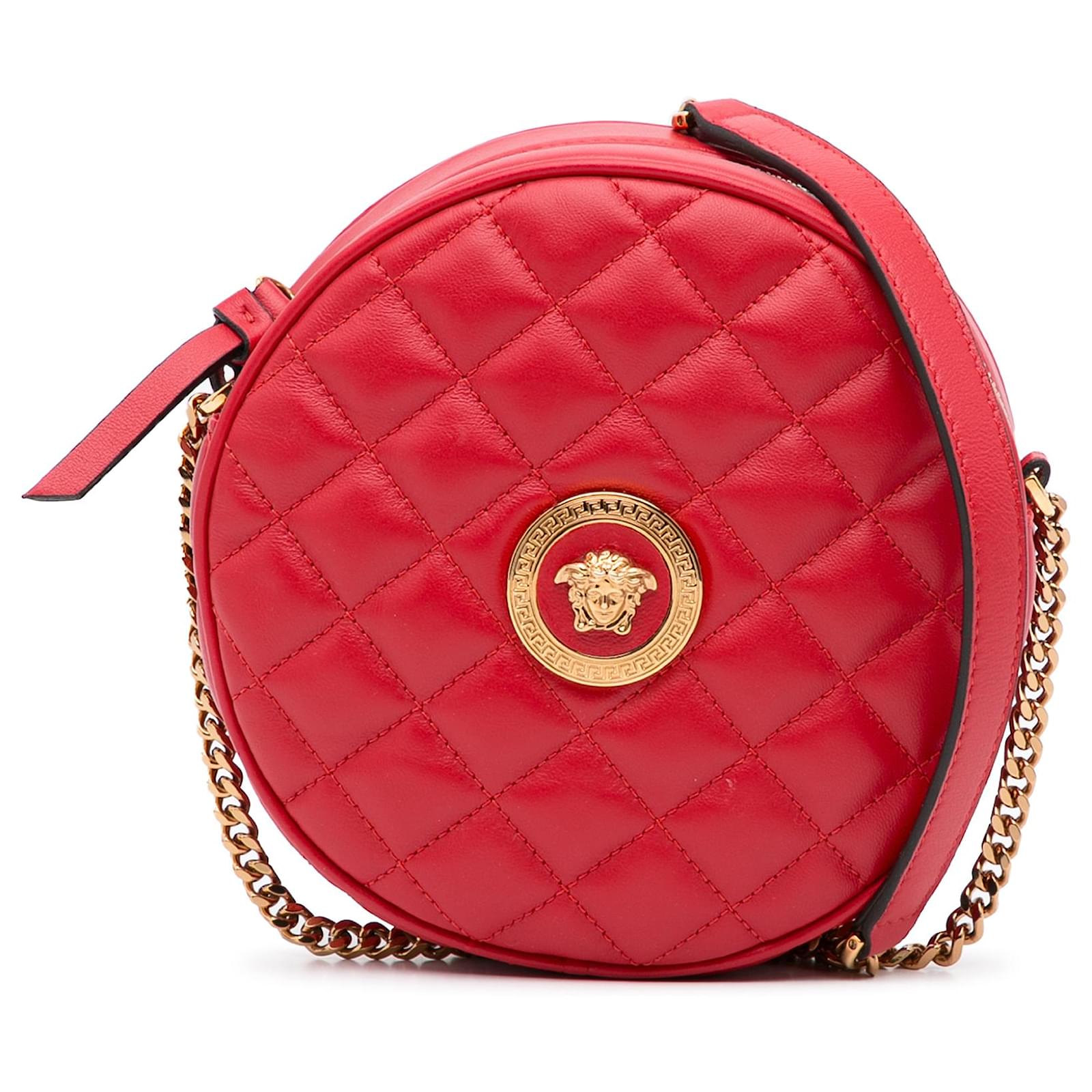 Versace Red Nappa Leather Medusa Small Crossbody Bag