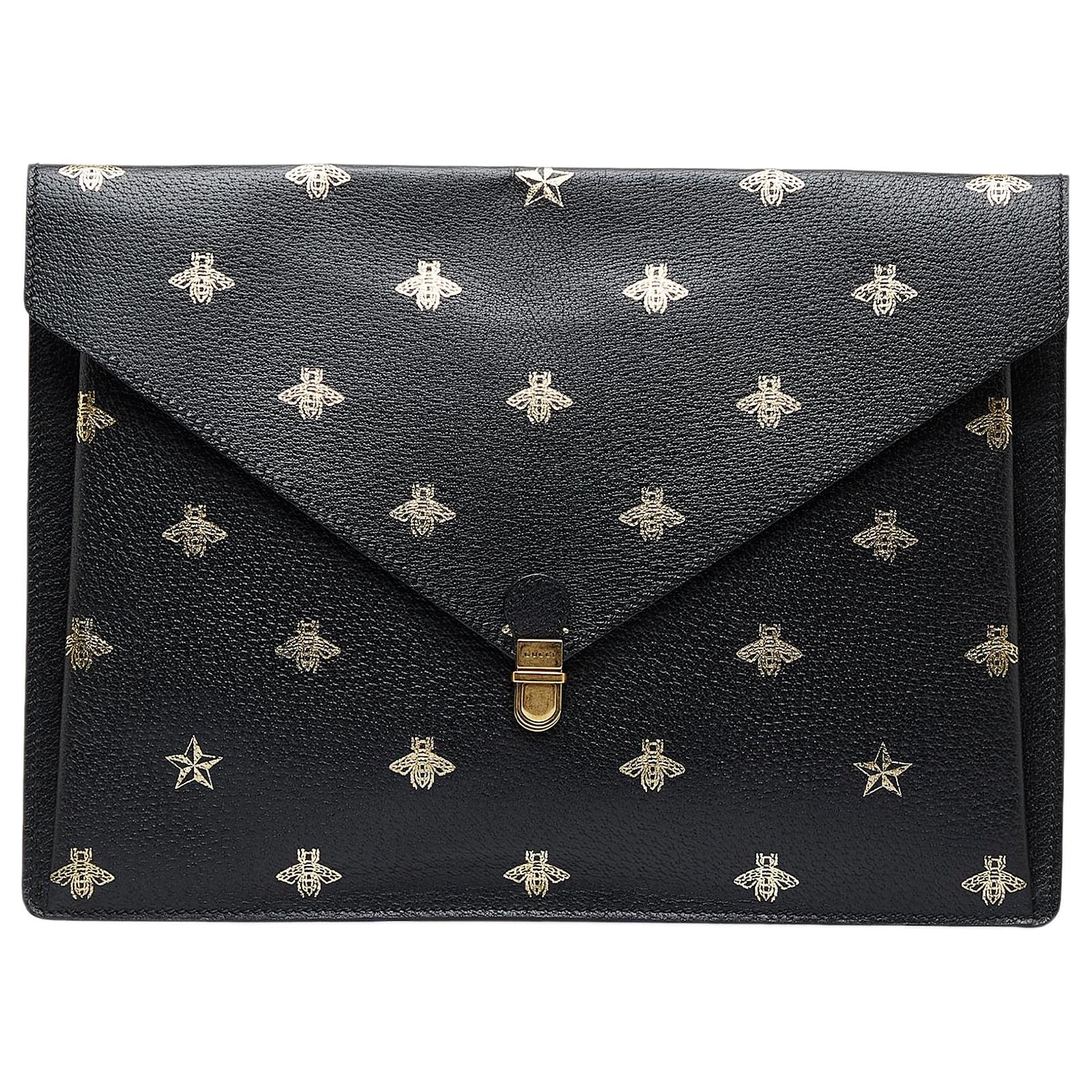 Gucci Black Bee Star Envelope Portfolio