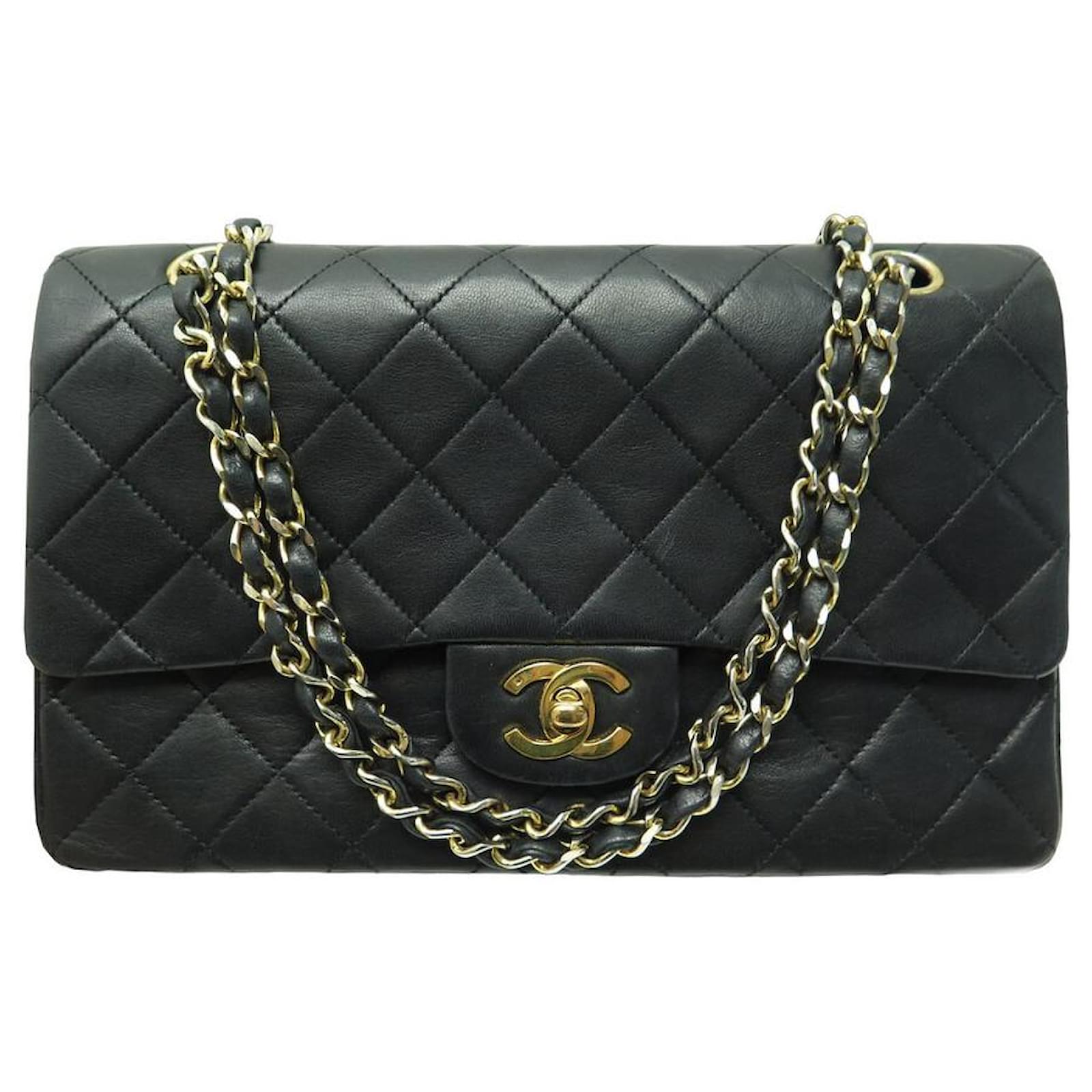 Chanel 1986-1988 Black Lambskin Medium Classic Double Flap Bag