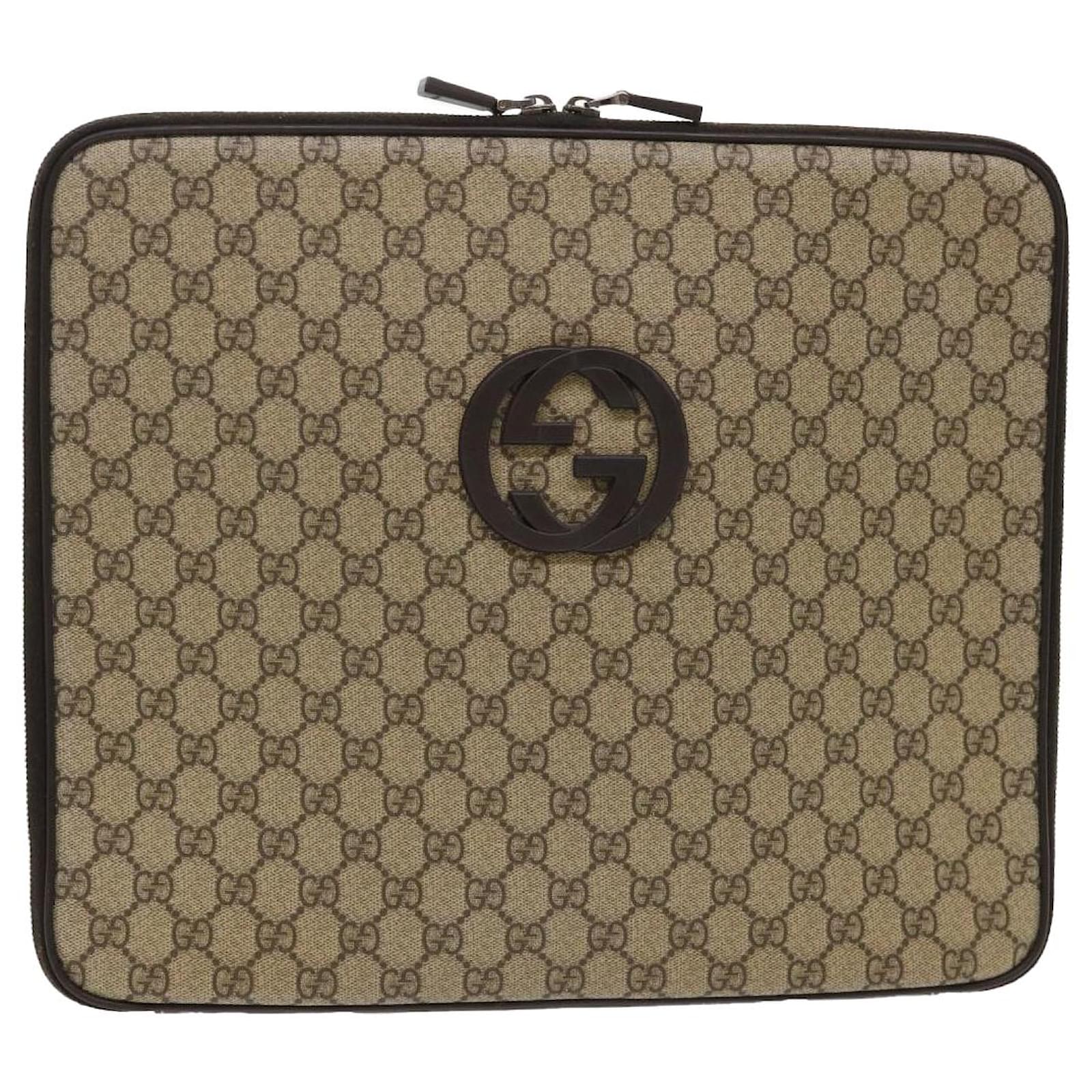 GUCCI GG Canvas PC Case PVC Leather Beige Auth 47050 ref.982511