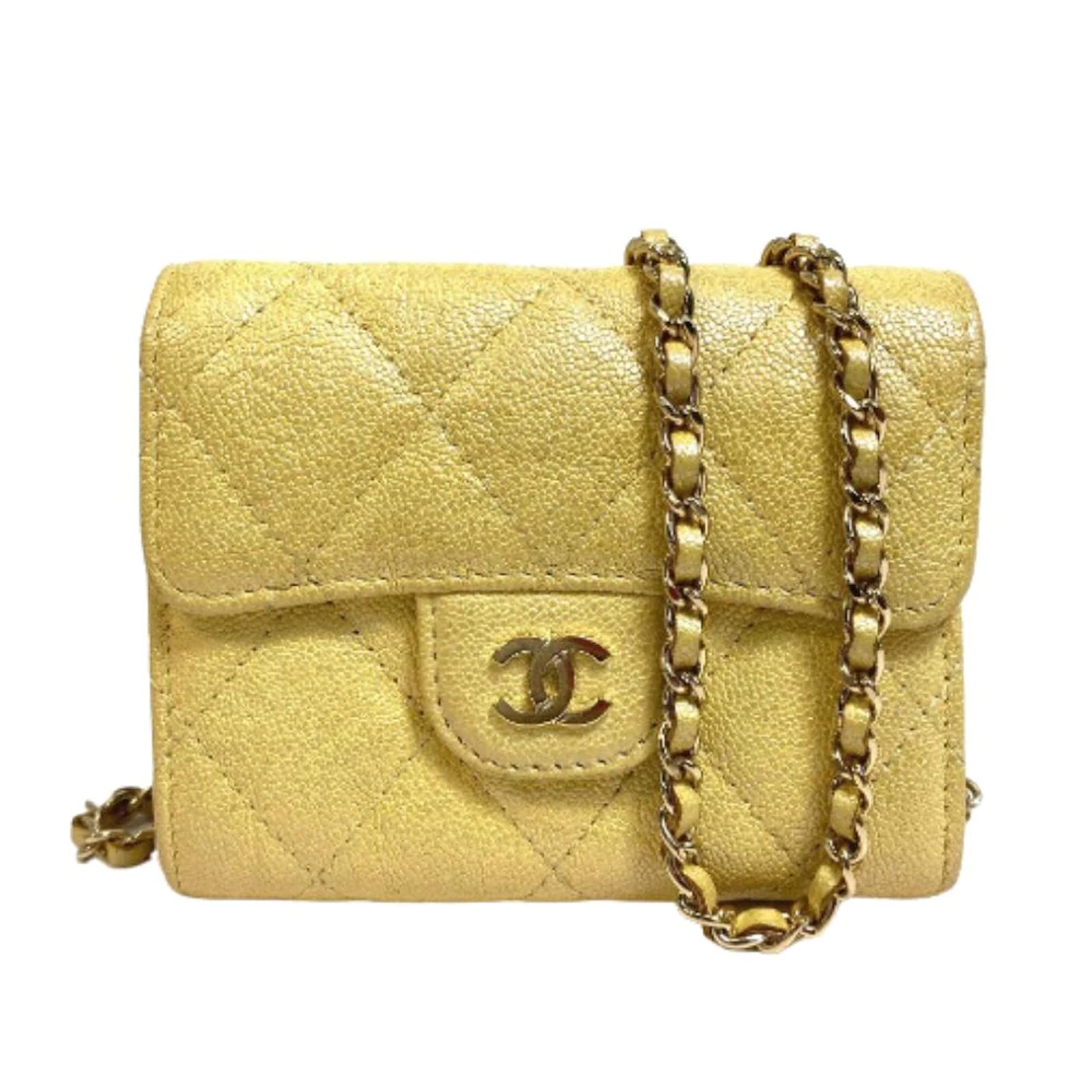 Chanel CC Quilted Caviar Wallet on Chain Yellow Pony-style