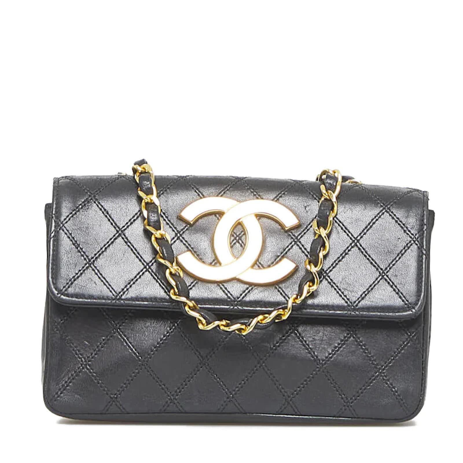 Chanel CC Quilted Leather Chain Flap Bag Black Pony-style calfskin  ref.982854 - Joli Closet