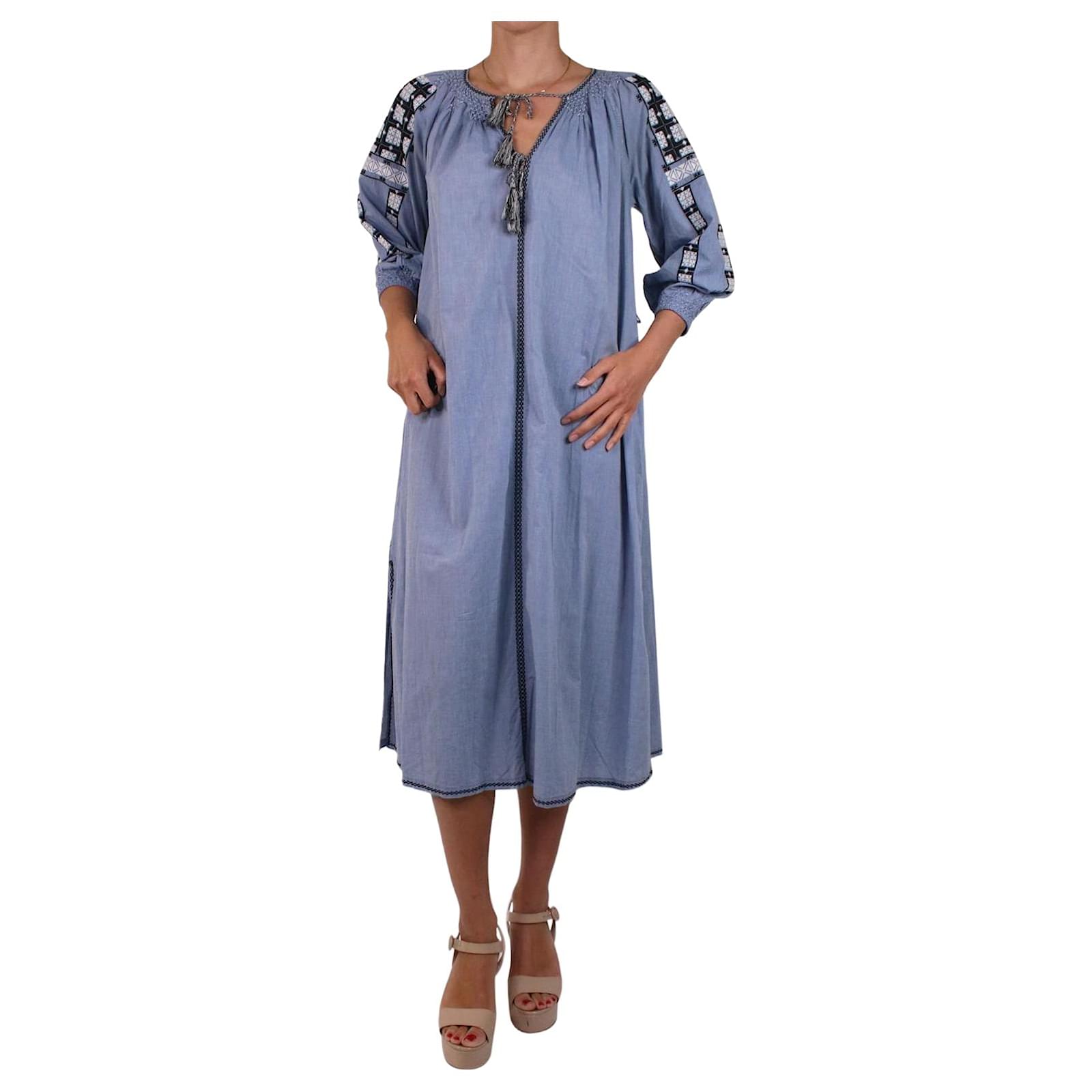 Ulla Johnson Blue kaftan sleeve embroidery midi dress - size US 4 Cotton  ref.JC982979 (Sold) - Joli Closet
