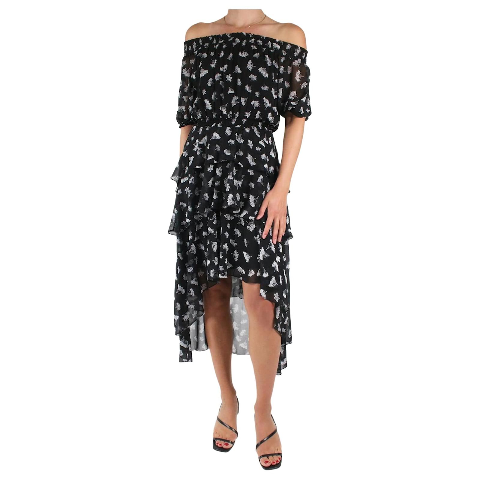 maje off the shoulder dress Maje Floral Print Off Shoulder Dress | White