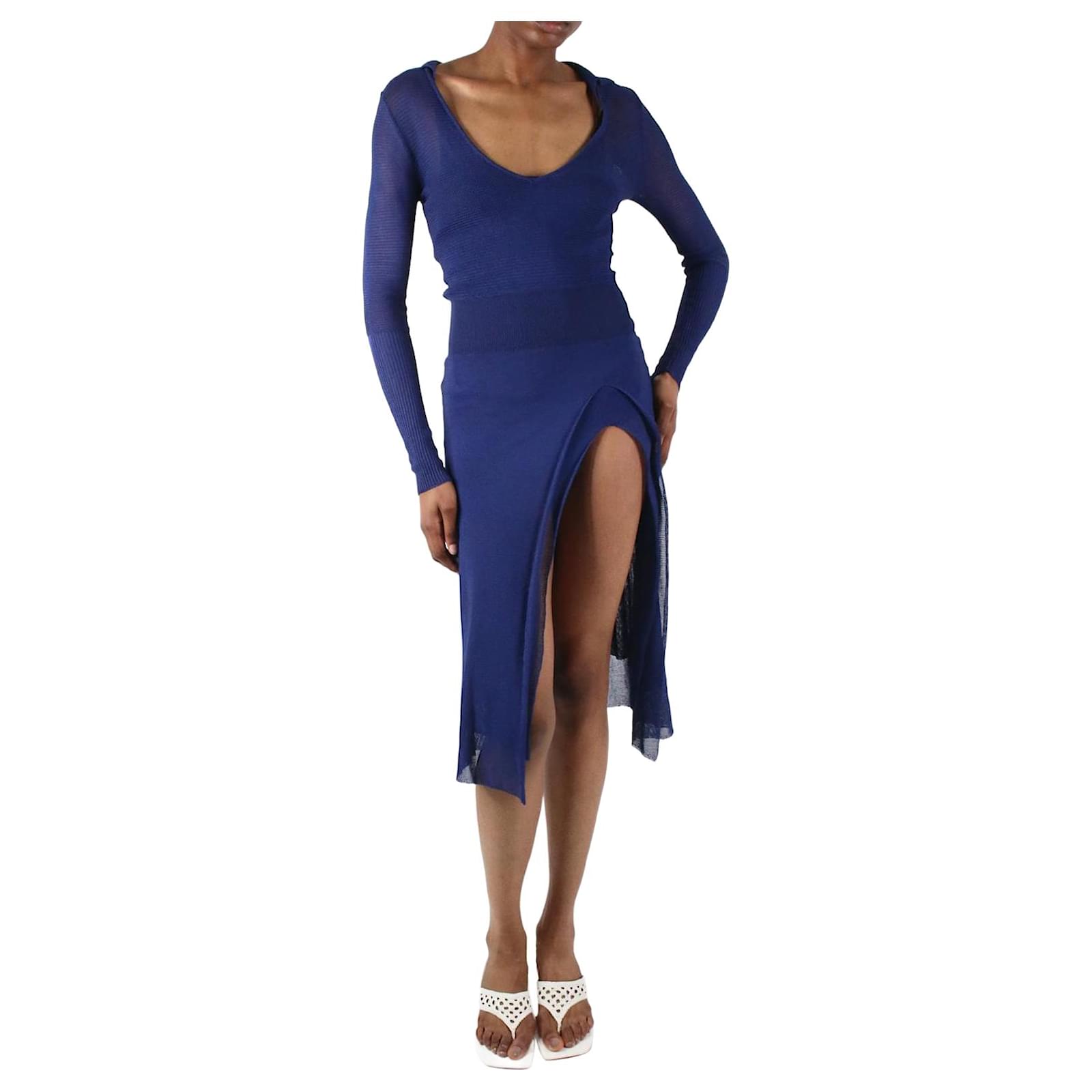 Jacquemus Blue v-neck sheer midi dress - size UK 8 (Sold) - Joli Closet Jacquemus Blue v-neck sheer midi dress - size UK 8 (Sold) - Joli Closet