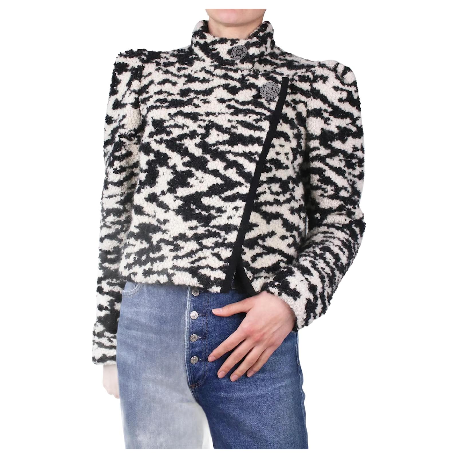 Isabel Marant Black zebra wool-blend fleece jacket - size FR 34