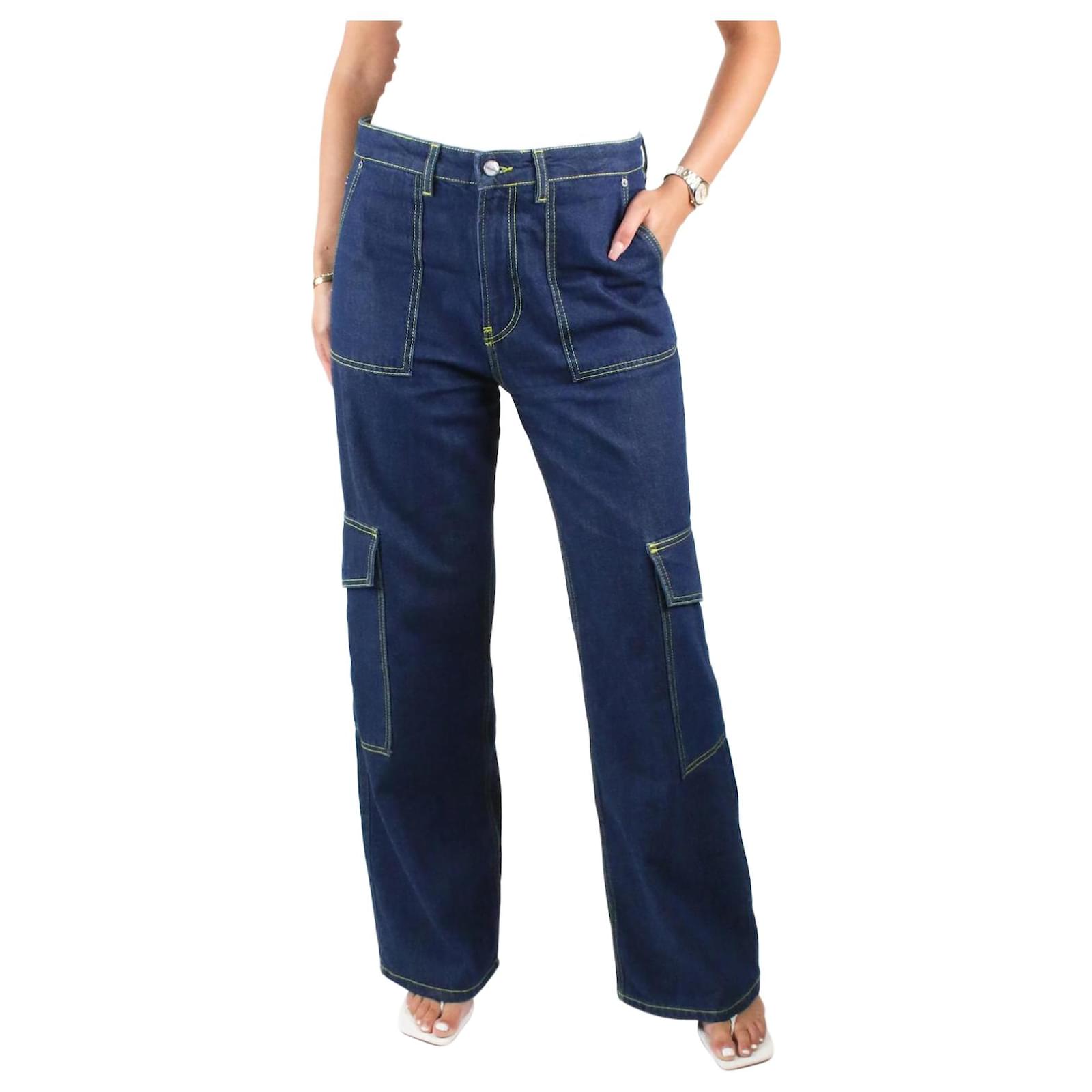 Ganni Blue contrast stitch cargo jeans - size UK 12 Cotton ref.983628 -  Joli Closet