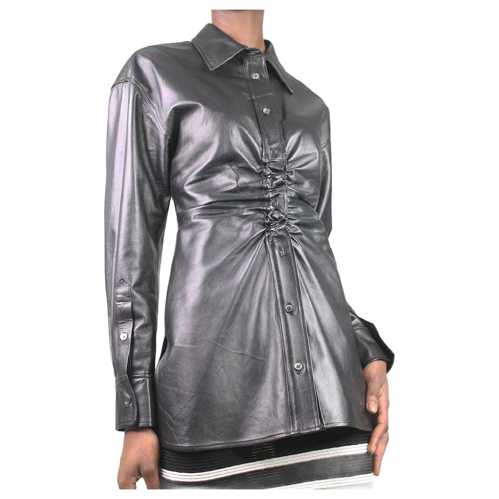 Alexander Wang Black ruched leather shirt - size UK 4 ref.983660