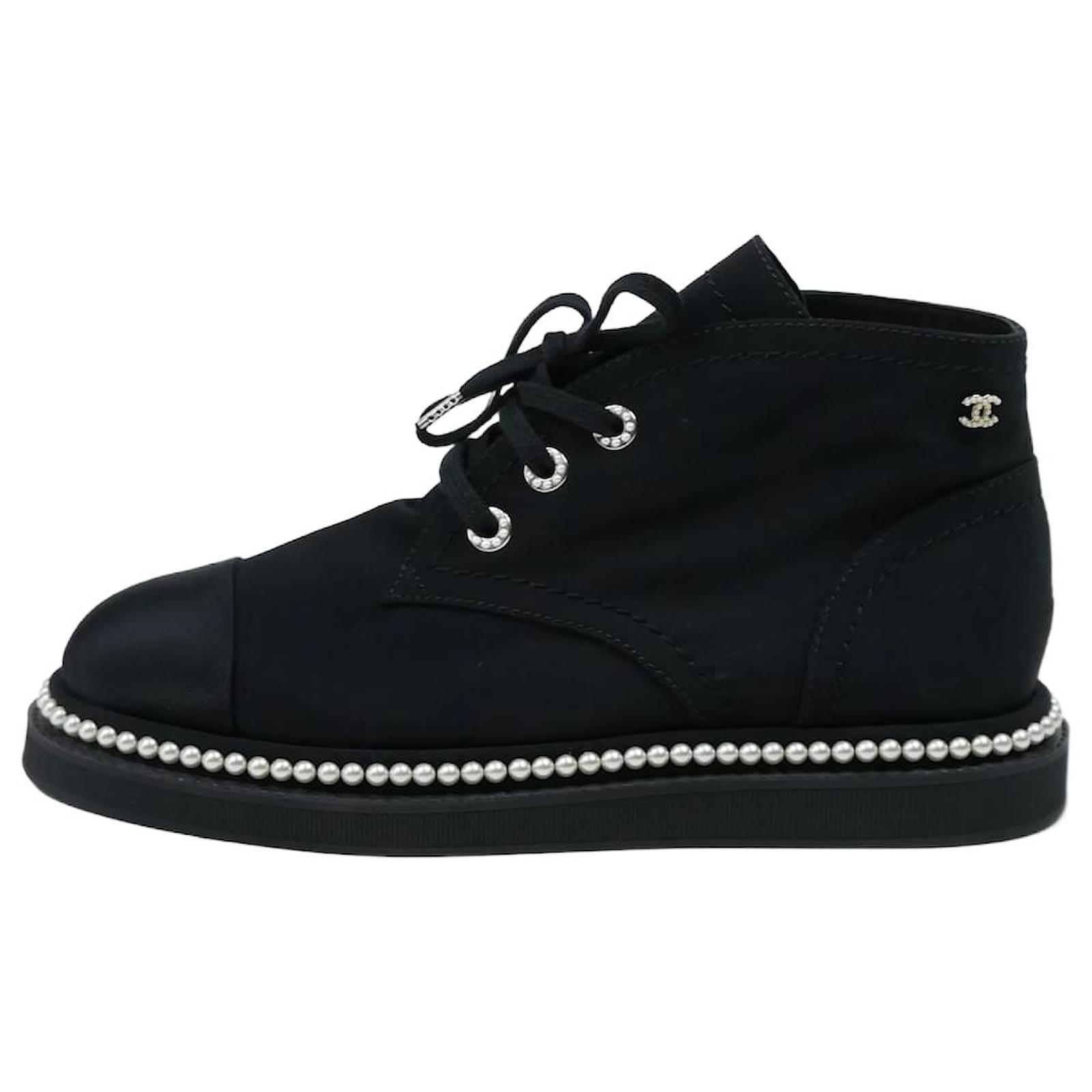 Chanel Black pearl trim ankle boots - size EU 39.5 Cloth ref.983698 ...