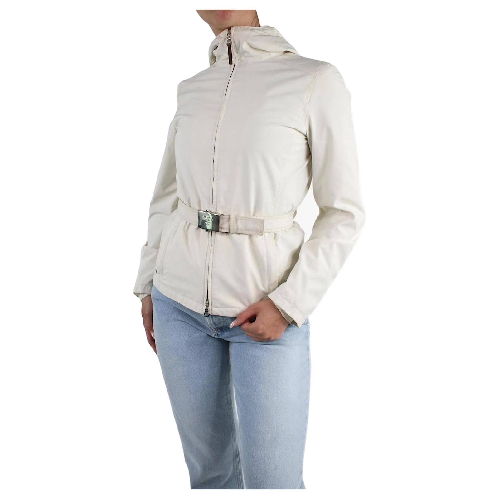 Prada White belted zip-up jacket - size IT 42 Polyester ref.983793