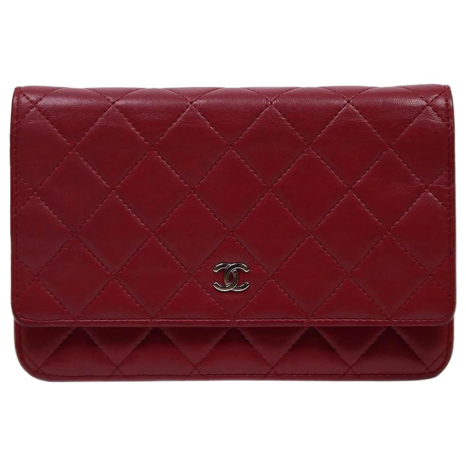 Authentic CHANEL Lambskin WOC in Red with Silver HW Crossbody Handbag