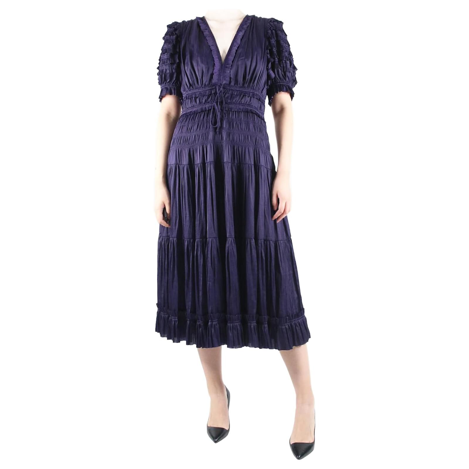 open lace back dress Ulla Johnson // Purple & White Floral Ruffled Dress – VSP Consignment main image 0