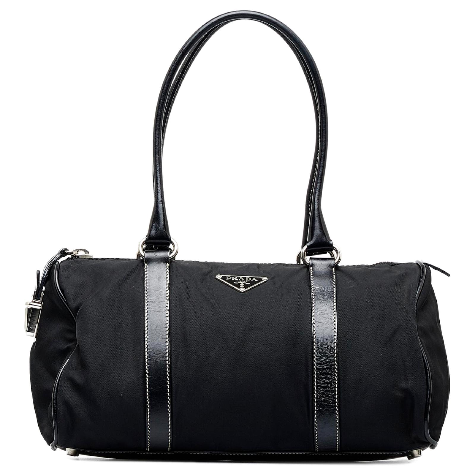 Prada Black Tessuto Nylon Calf Leather Trim Satchel Tote Bag