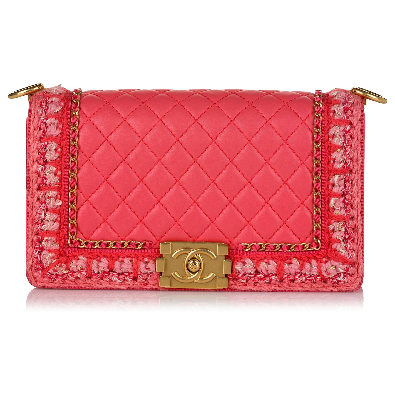 Chanel Classic Double Flap Bag Braided Quilted Tweed Medium Pink
