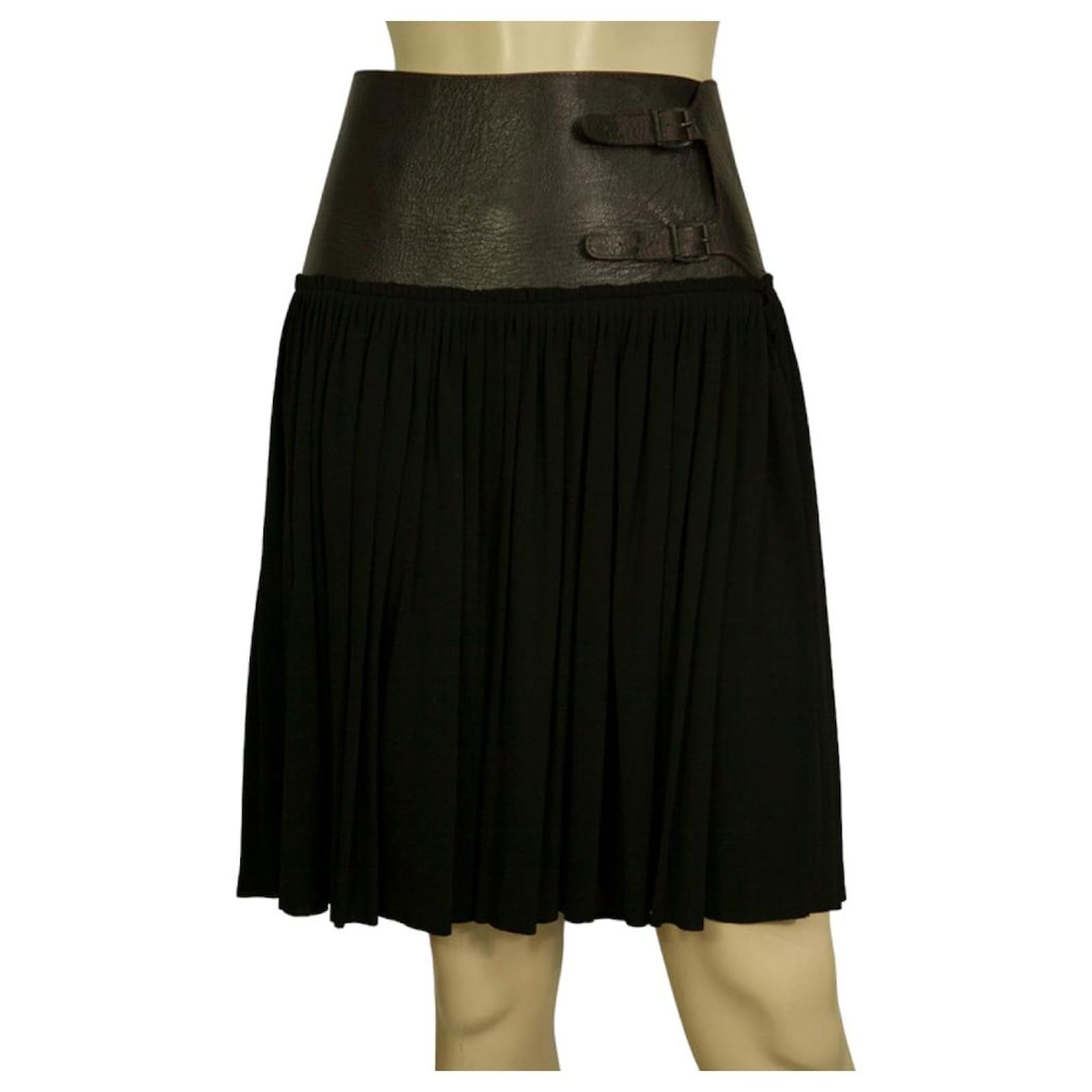 Jean Paul Gaultier Vintage Above knee mini leather & fabric skirt