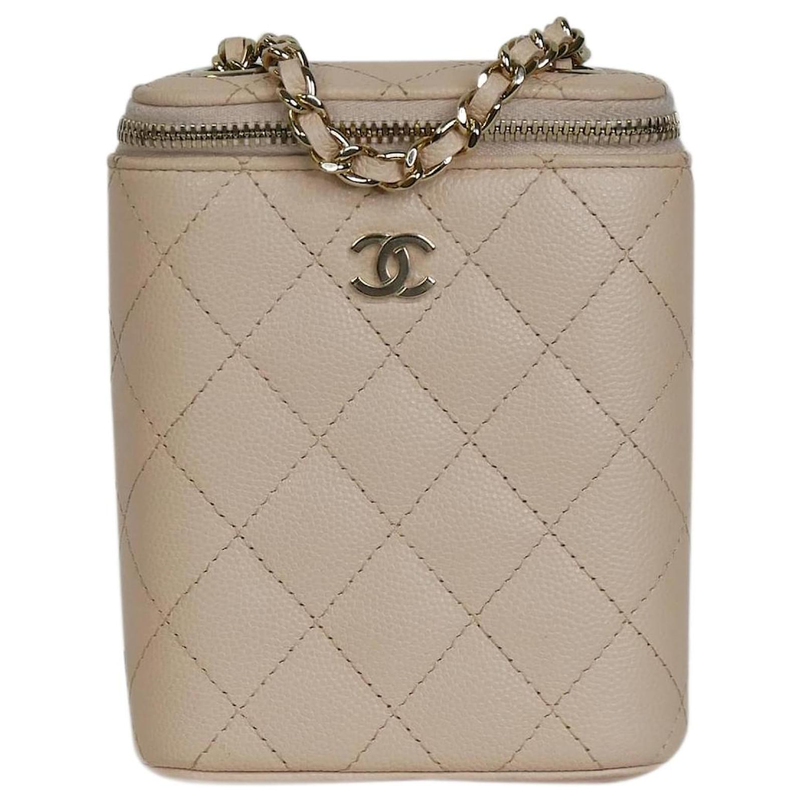 Pink Quilted Caviar Small Vanity Case on Chain Gold Hardware, 2021