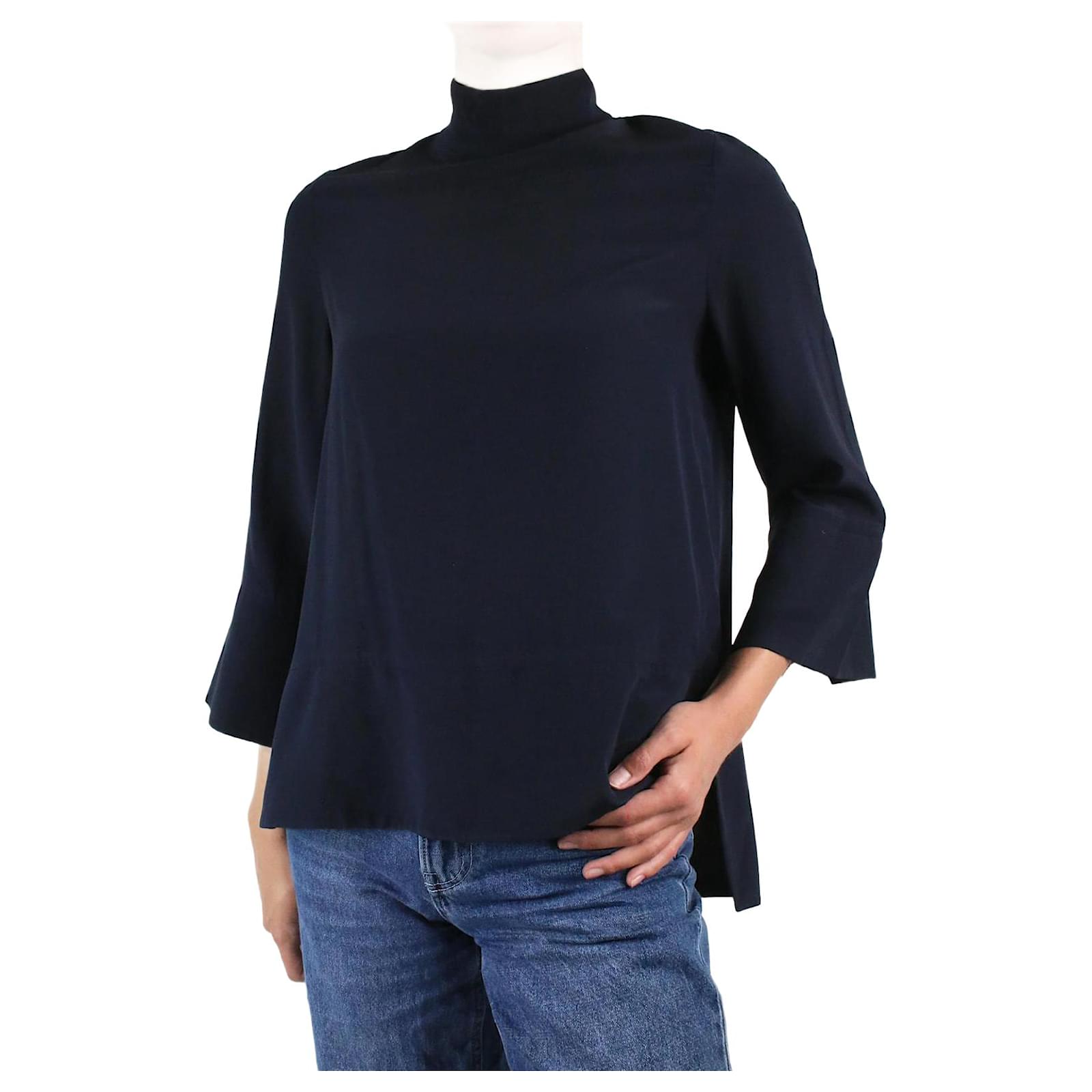 Studio Nicholson Navy silk turtleneck blouse - size UK 8 Navy blue