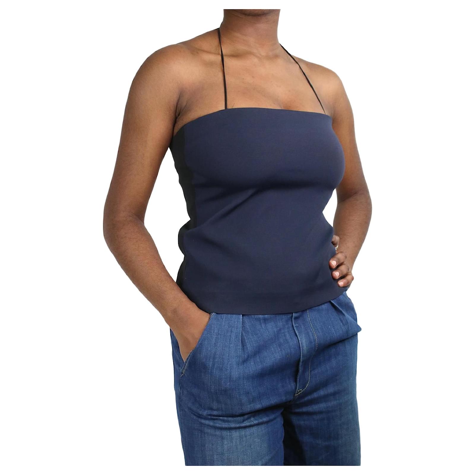 Neil Barrett Top blu allacciato al collo taglia IT 42 Acetato