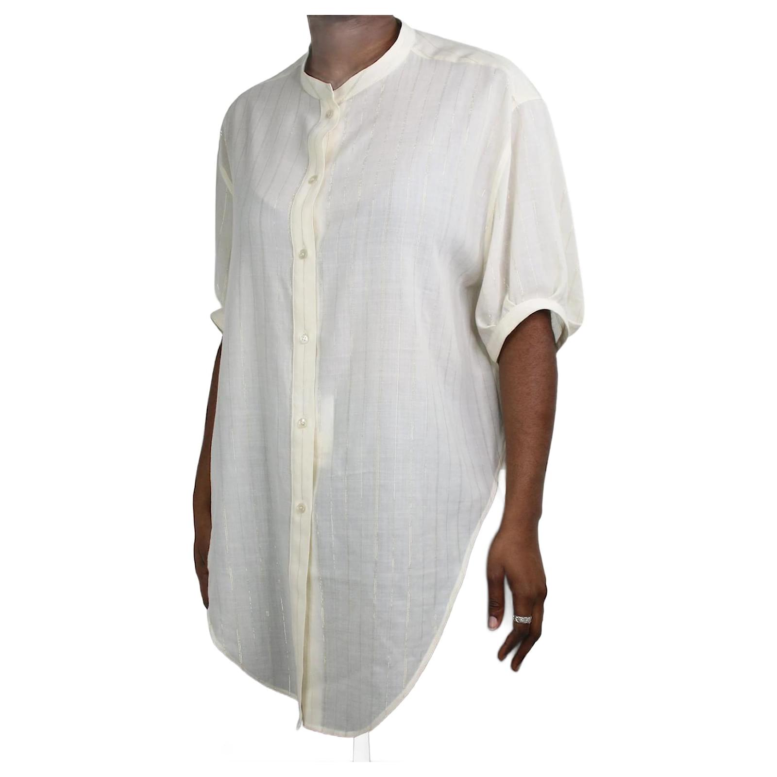Saint Laurent Camicia a righe metallizzate color crema taglia FR