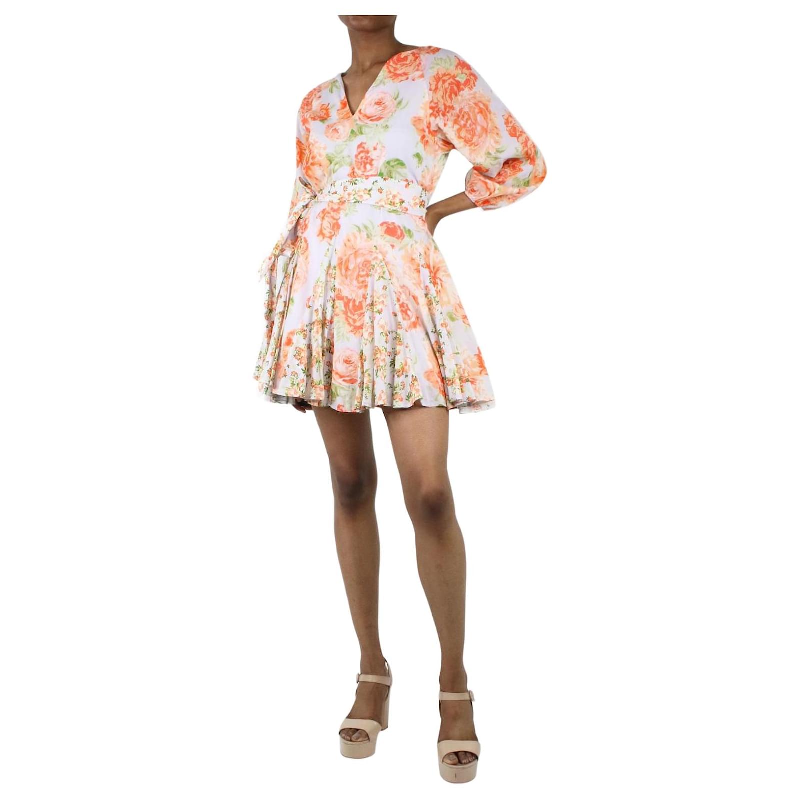 open lace back dress Alice & Olivia Orange Floral Mini Sundress Size 2  alineconsignment