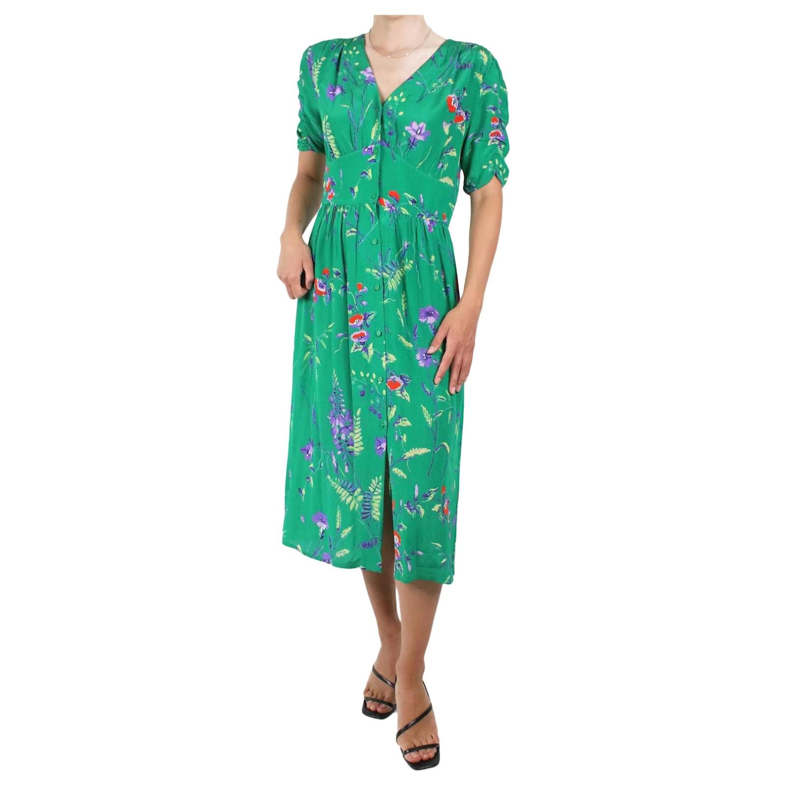 Maje Green floral printed midi dress - size UK 10 Viscose ref.JC985757 (Sold) - Joli Closet Maje Green floral printed midi dress - size UK 10 Viscose ref.JC985757 (Sold) - Joli Closet