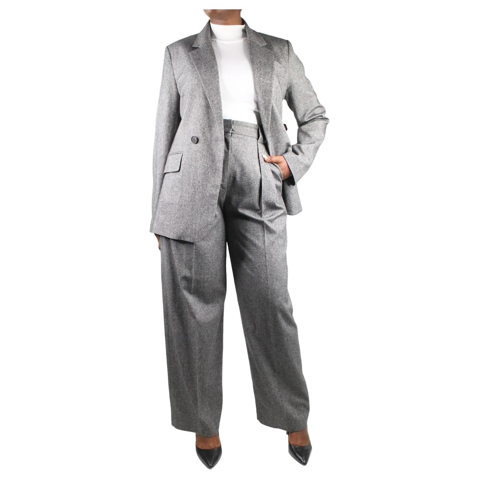 Ensemble pantalon pliss et blazer gris sur mesure taille UK 12